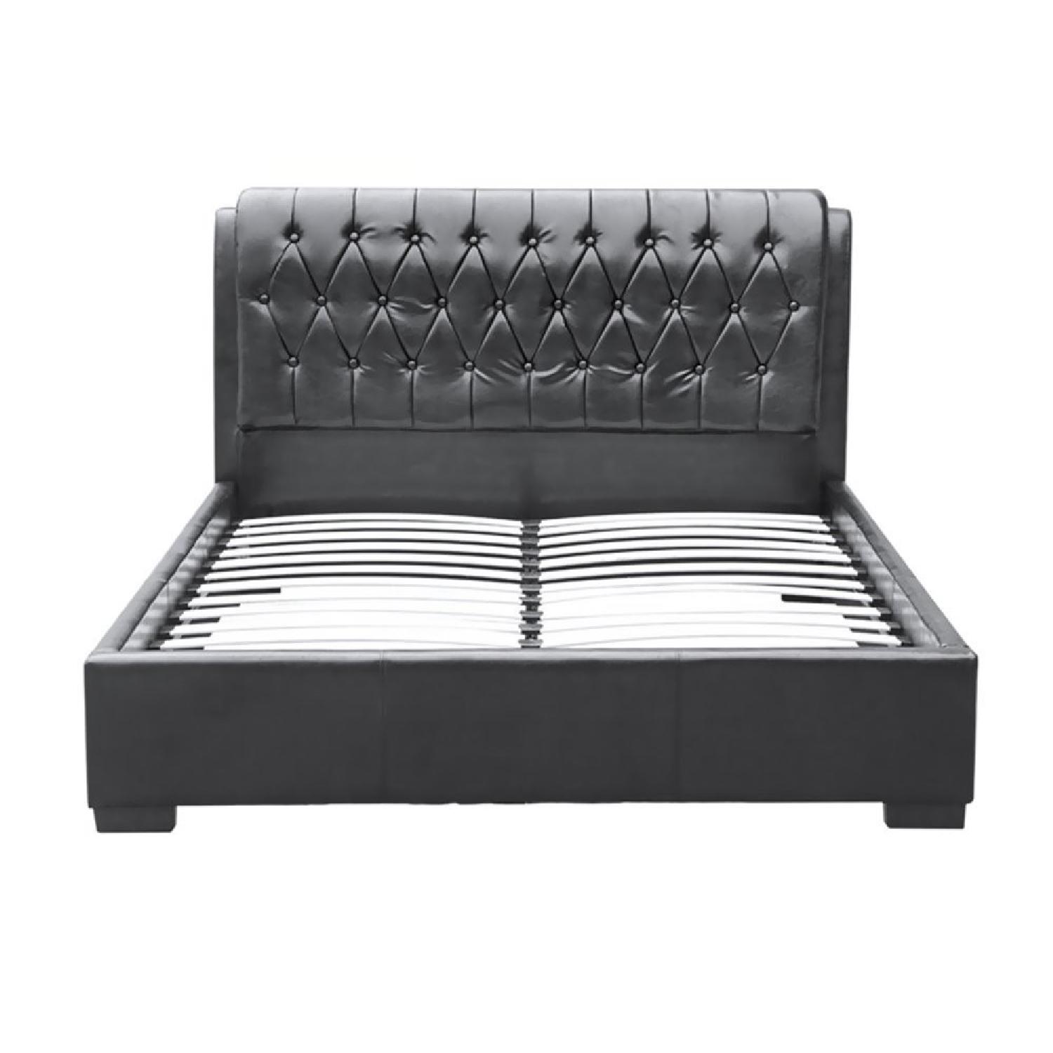 Black Leatherette Queen Size Bed w/ Tufted Headboard - image-2