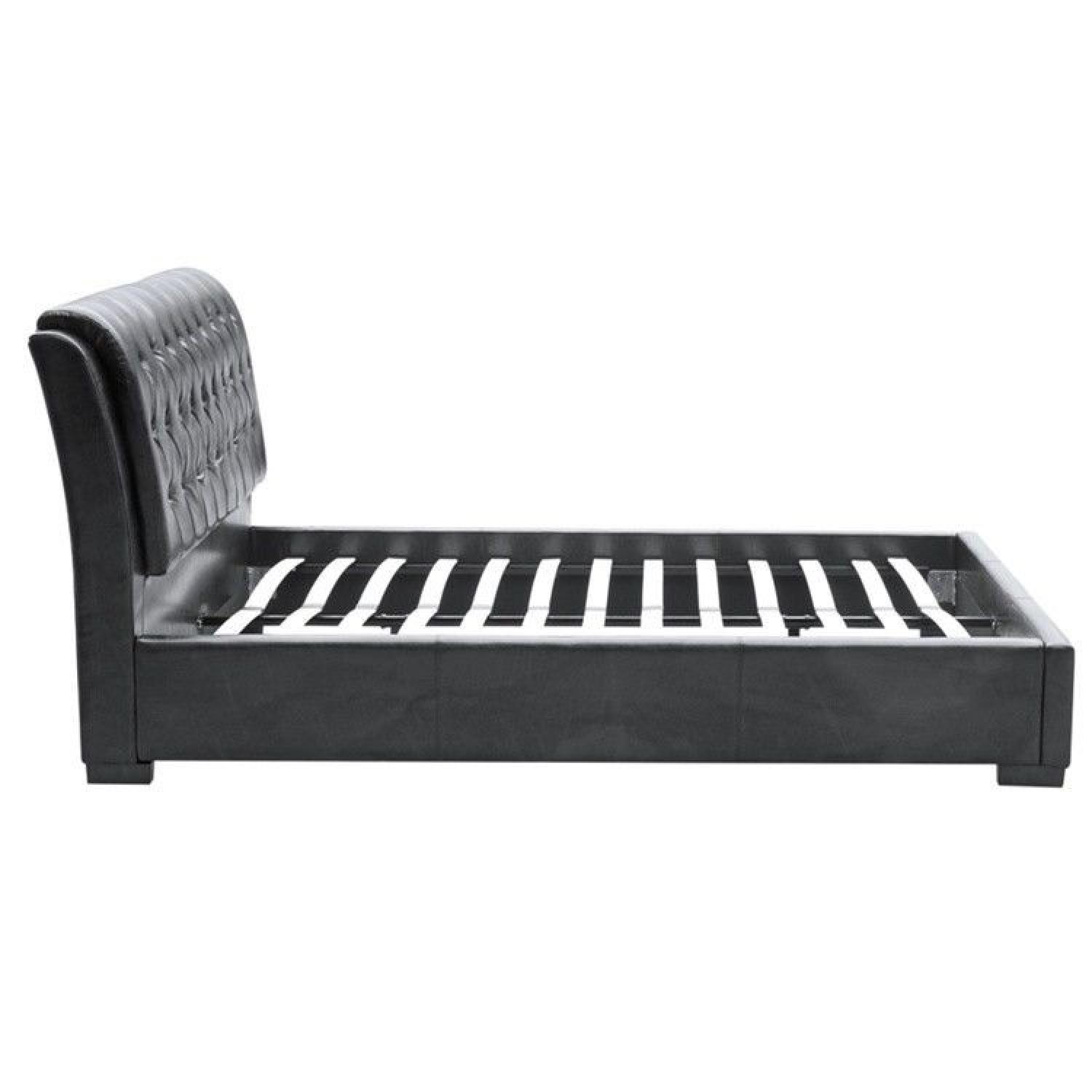 Black Leatherette Queen Size Bed w/ Tufted Headboard - image-3