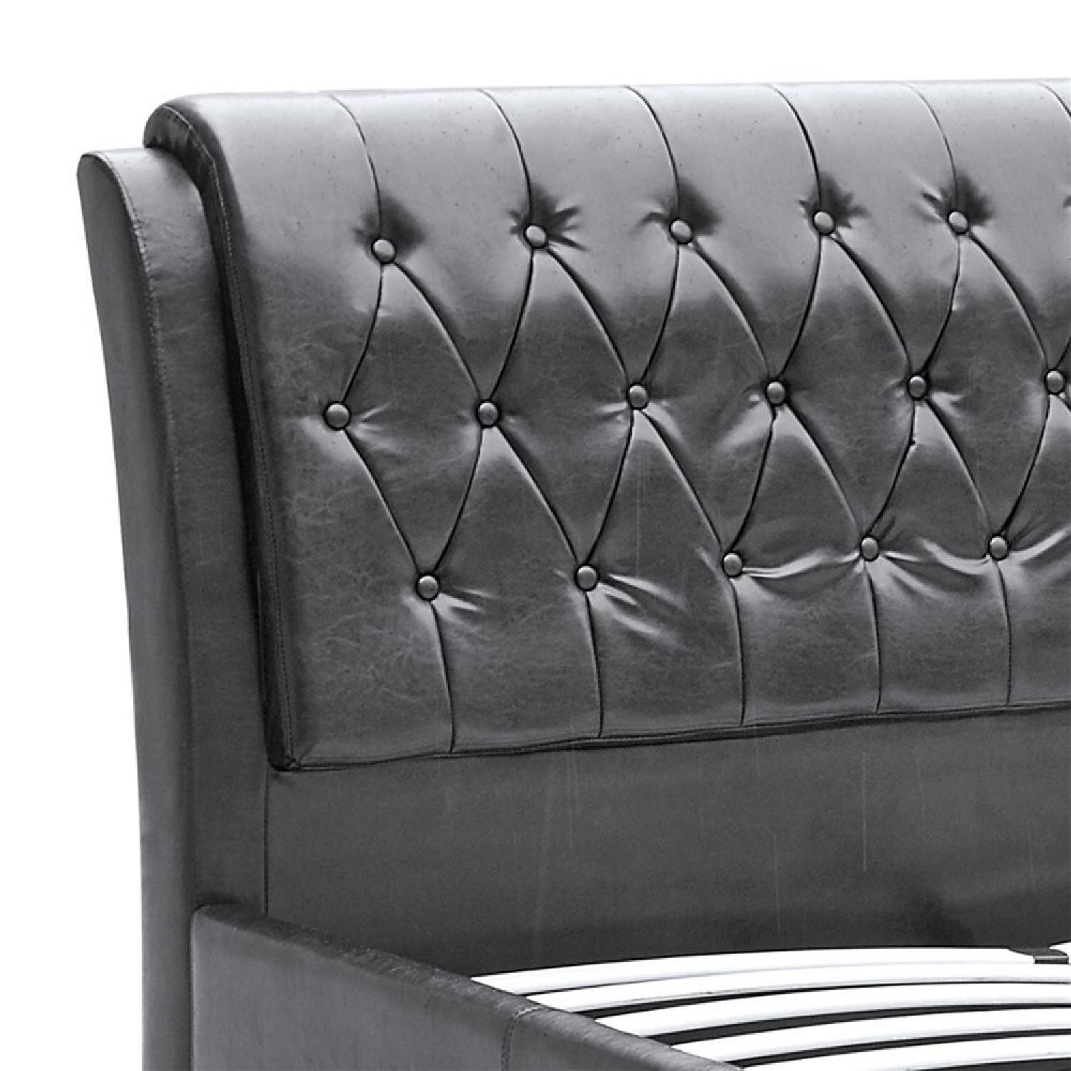 Black Leatherette Queen Size Bed w/ Tufted Headboard - image-4