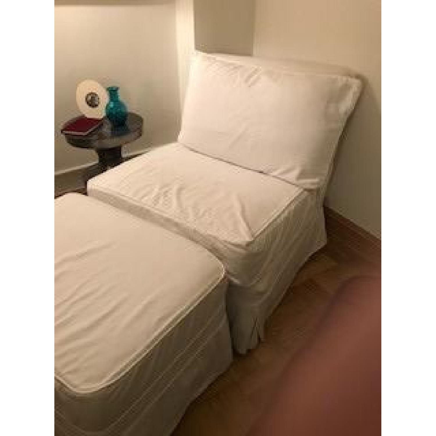 Slipcovered White Slipper Chair & Ottoman - image-1