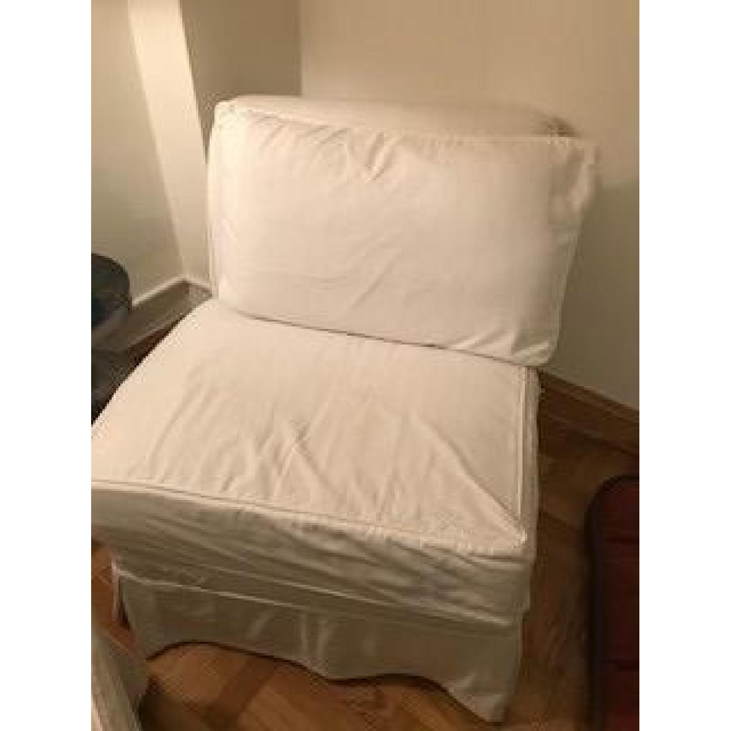Slipcovered White Slipper Chair & Ottoman - image-2
