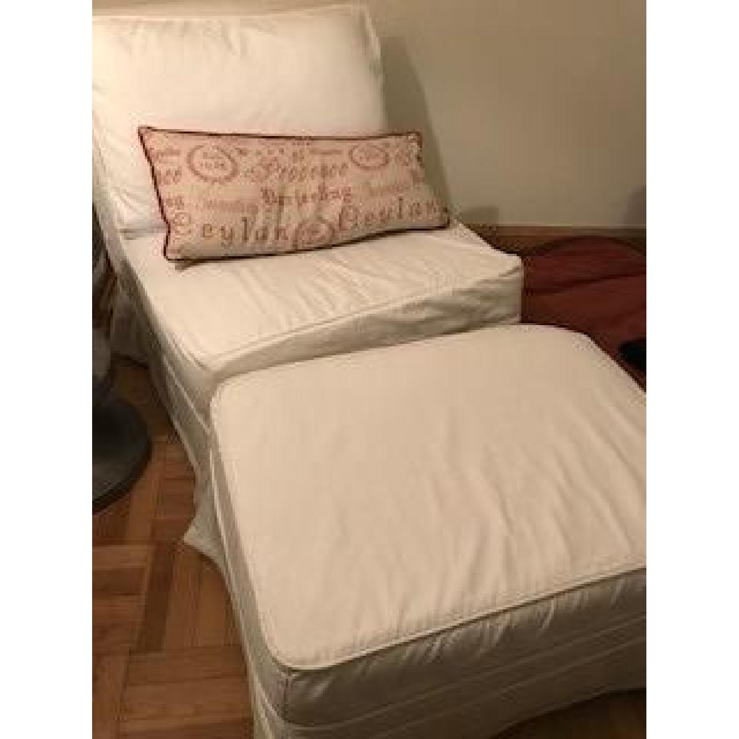 Slipcovered White Slipper Chair & Ottoman - image-3