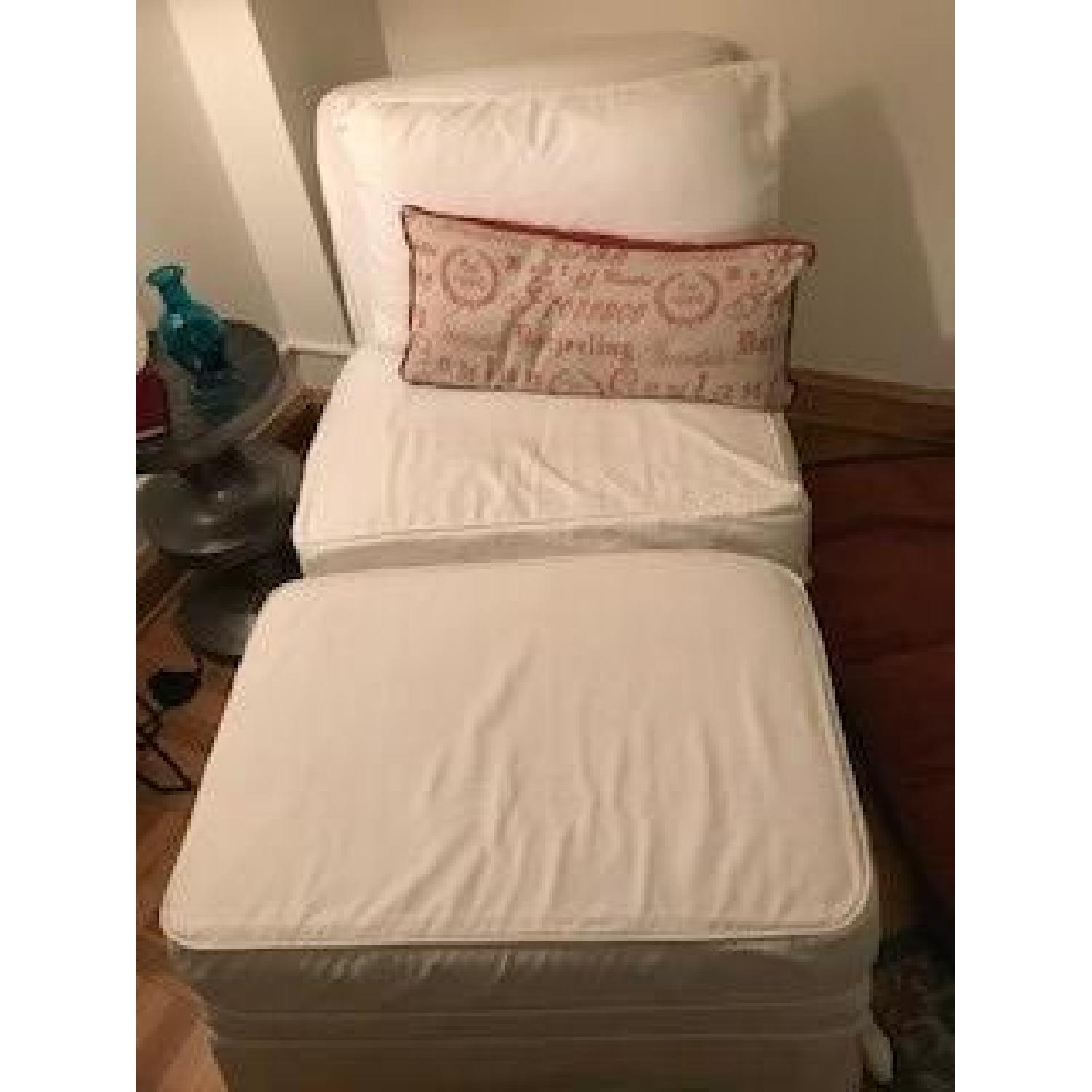 Slipcovered White Slipper Chair & Ottoman - image-4