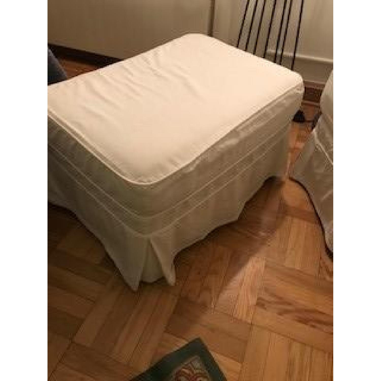 Slipcovered White Slipper Chair & Ottoman - image-6