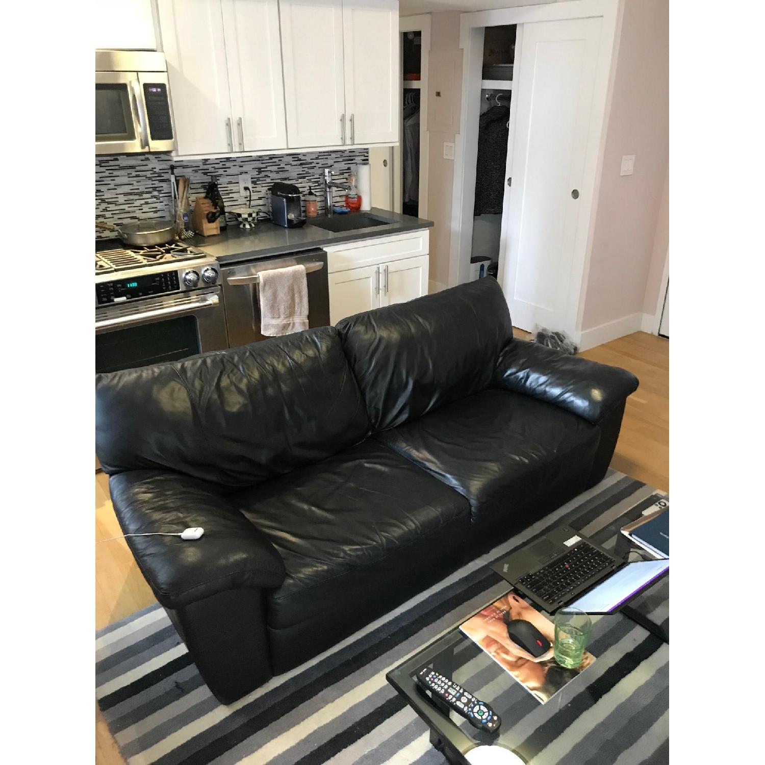 Ikea Vreta Black Leather Couch - image-2