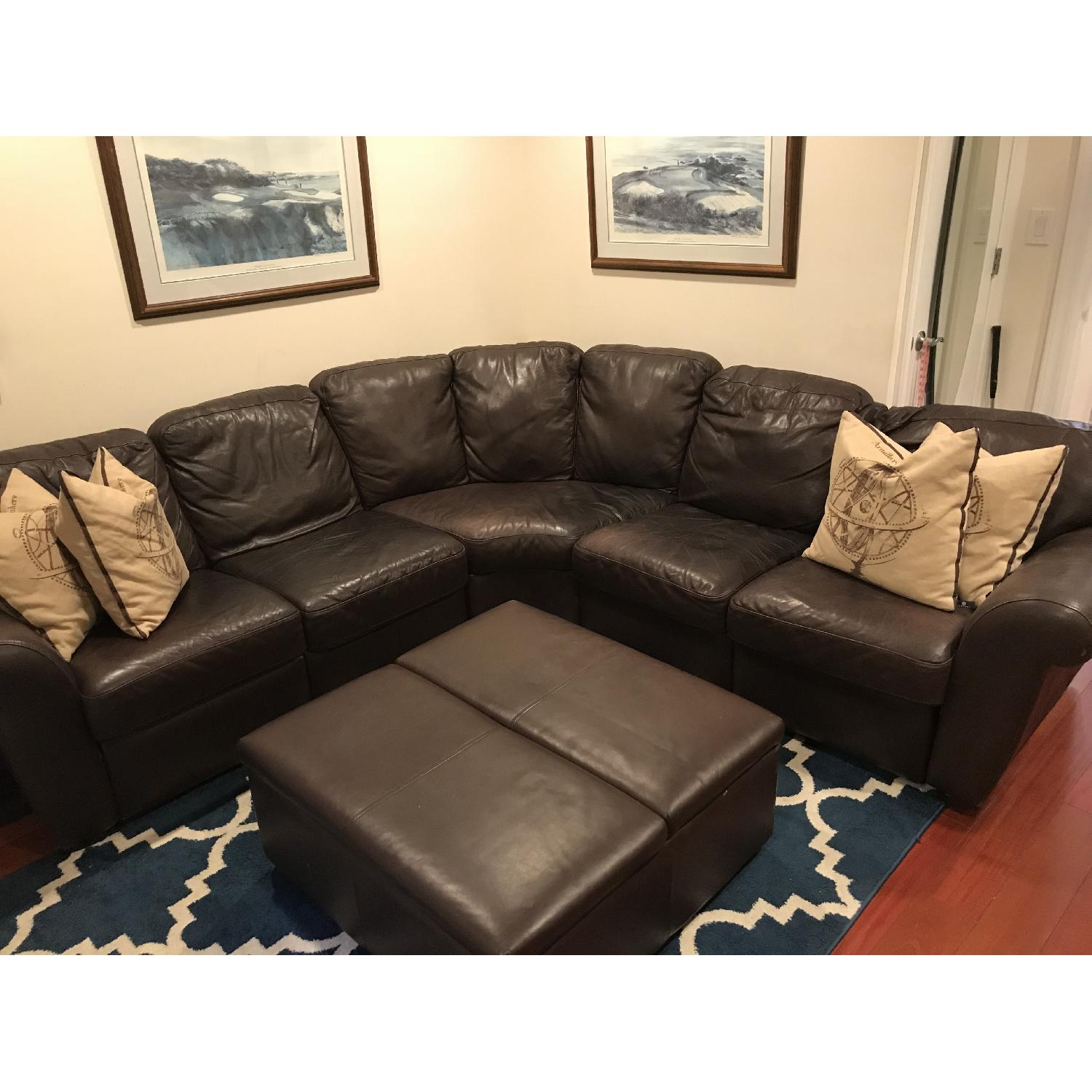 Natuzzi Leather Sectional w/ 2 Reclining Seats & Ottoman - image-1