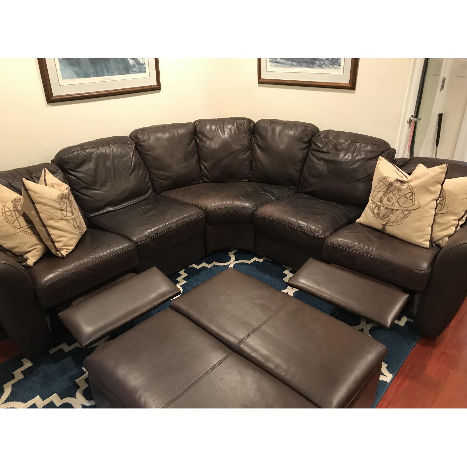 Natuzzi Leather Sectional w/ 2 Reclining Seats & Ottoman - image-2
