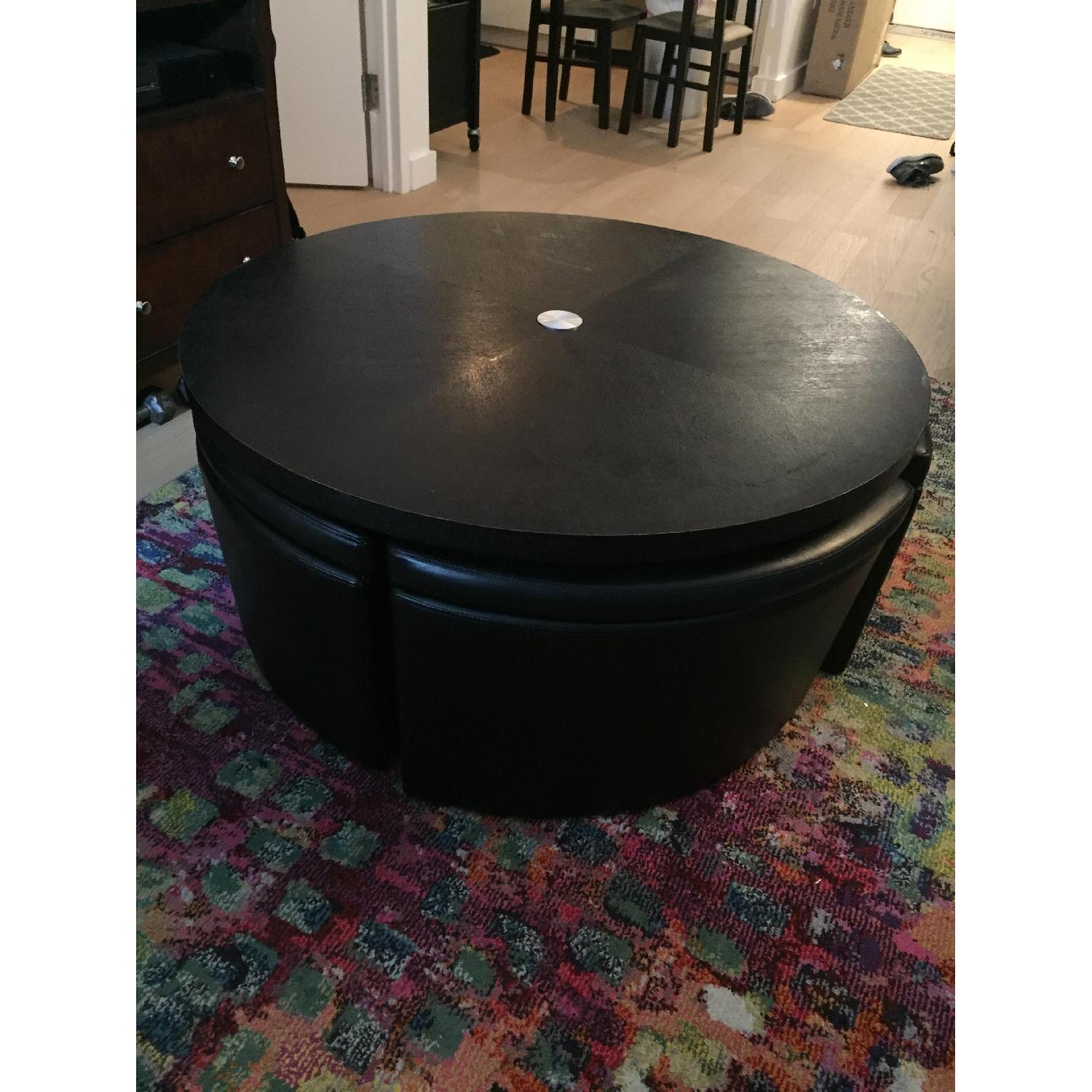 Macy's Round Gas Lift Coffee/Dining Table w/ 4 Ottomans - image-1