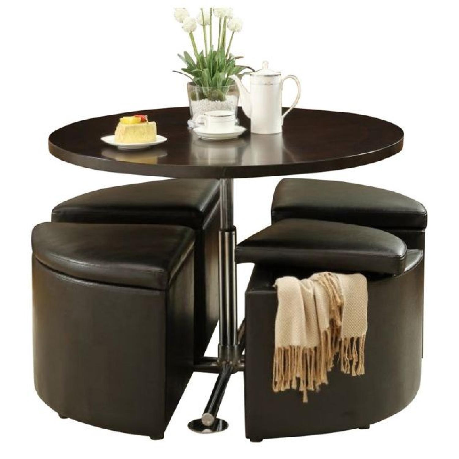 Macy's Round Gas Lift Coffee/Dining Table w/ 4 Ottomans - image-0