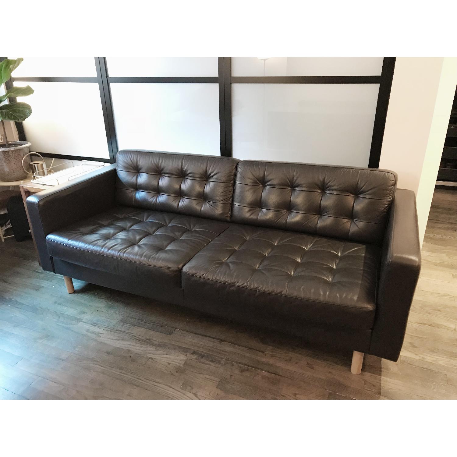 Ikea Landskrona Dark Brown Leather Sofa - image-2