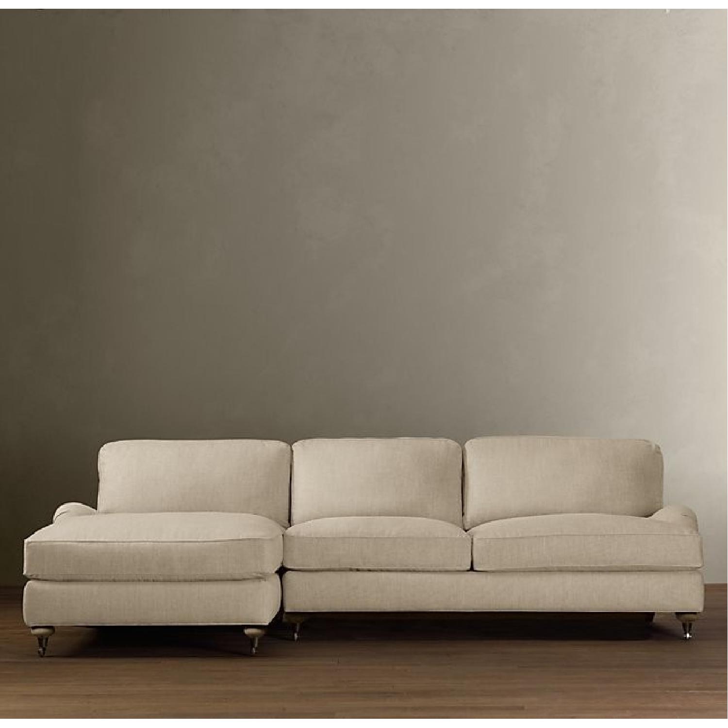 Restoration Hardware Sand Velvet English Roll Arm Sectional - image-5