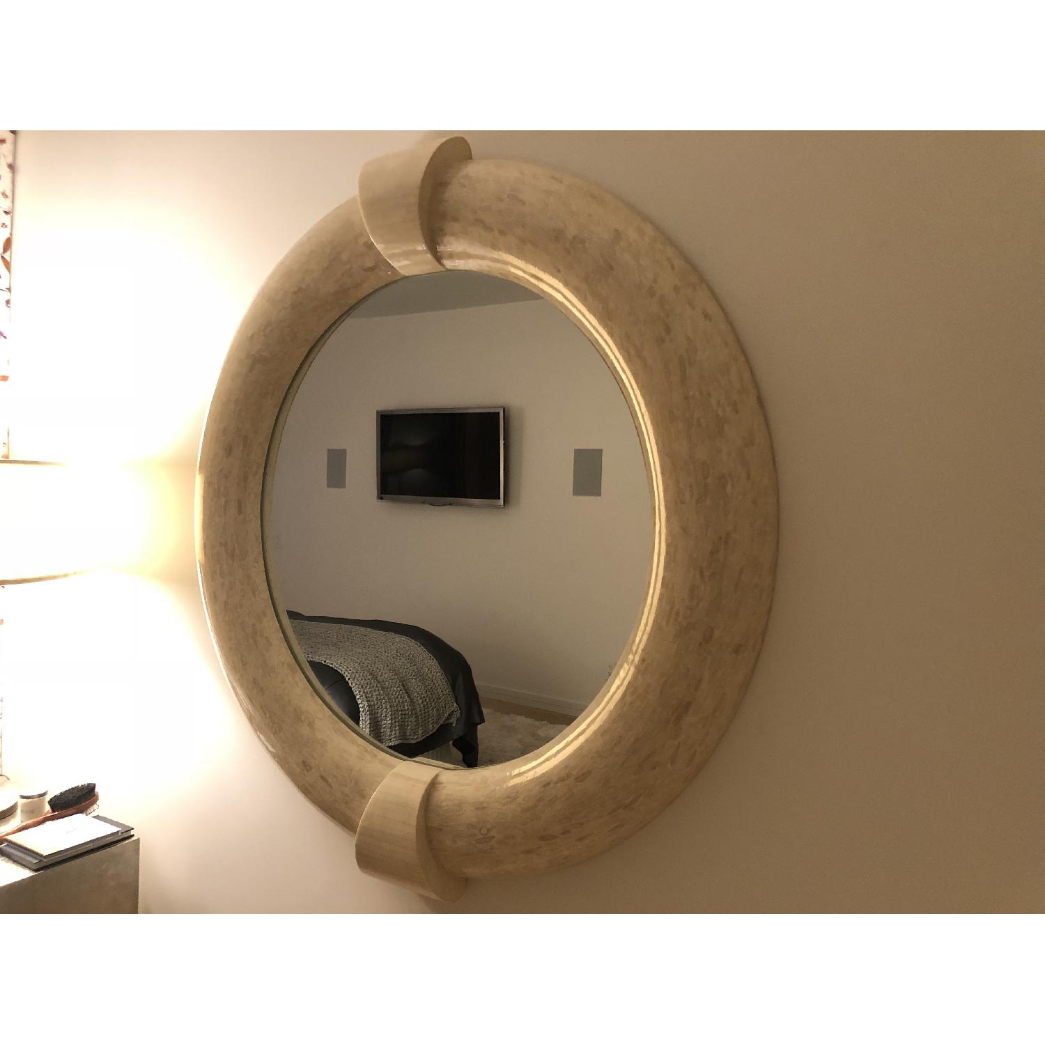 Karl Springer Style Tessellated Round Mirror - image-1