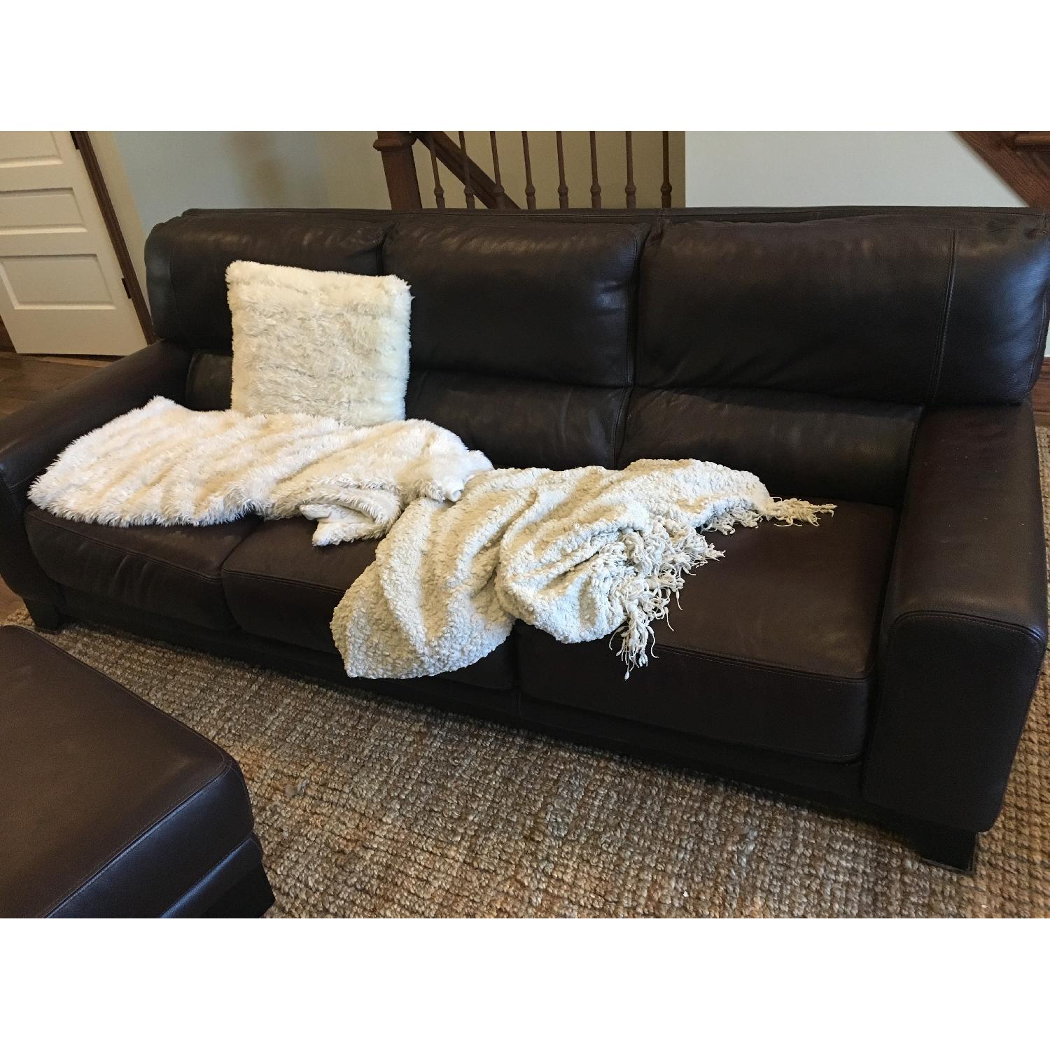 Macy's Chocolate Brown Leather Couch & Ottoman - image-1