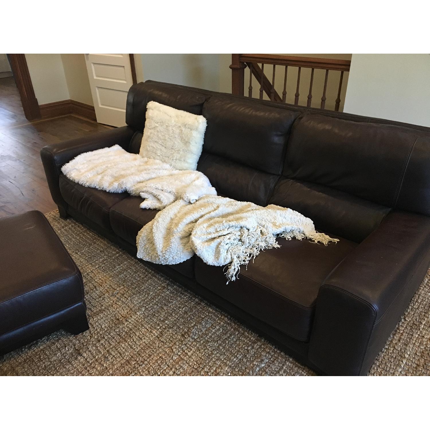 Macy's Chocolate Brown Leather Couch & Ottoman - image-2