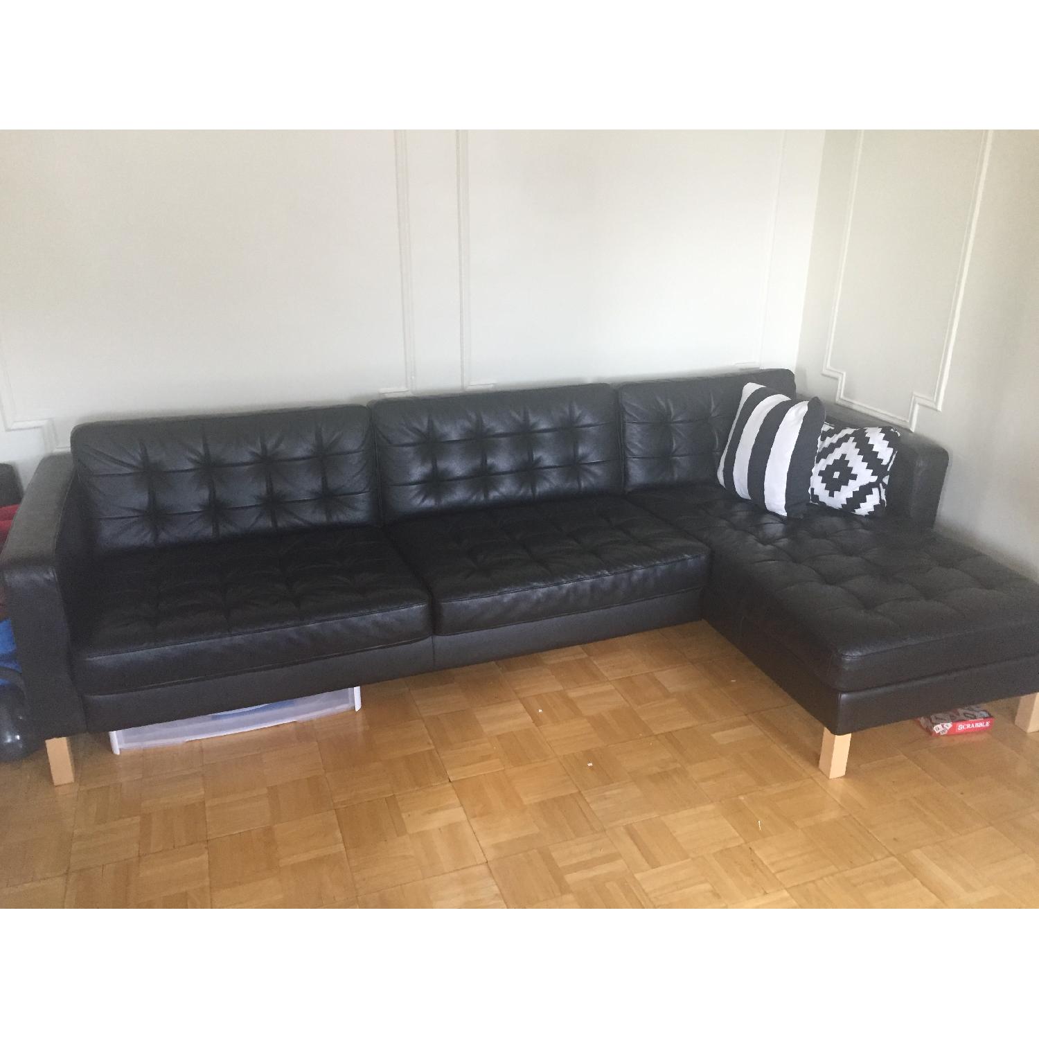 Ikea Karlstad Black Leather LShaped Sectional Sofa AptDeco