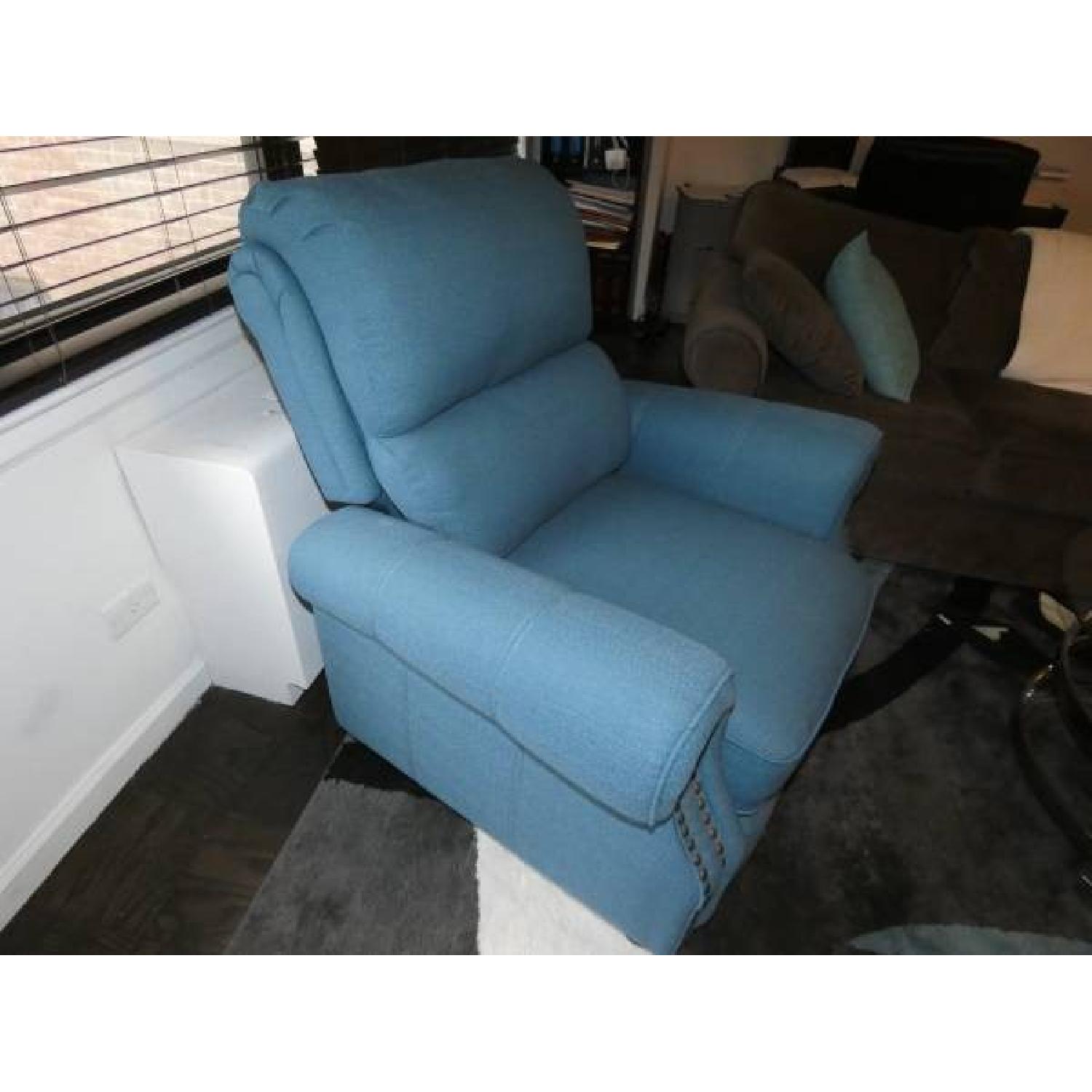 Teal Blue Fabric Recliner Chair - image-1