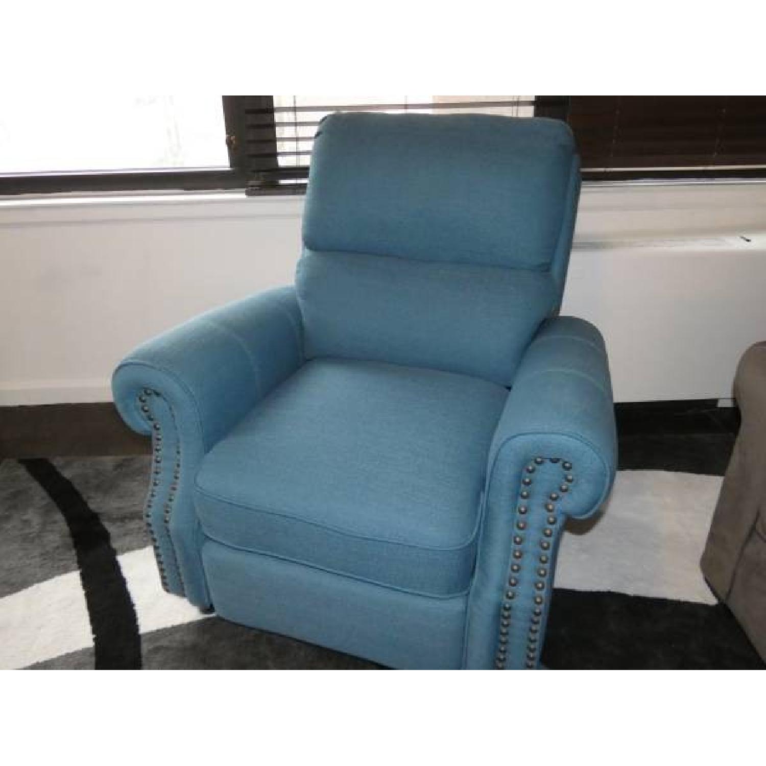 Teal Blue Fabric Recliner Chair - image-2