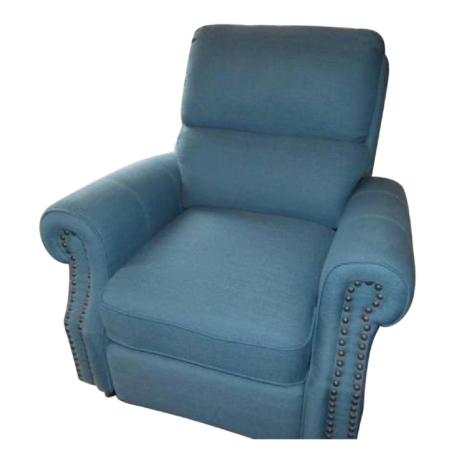 Teal Blue Fabric Recliner Chair - image-0