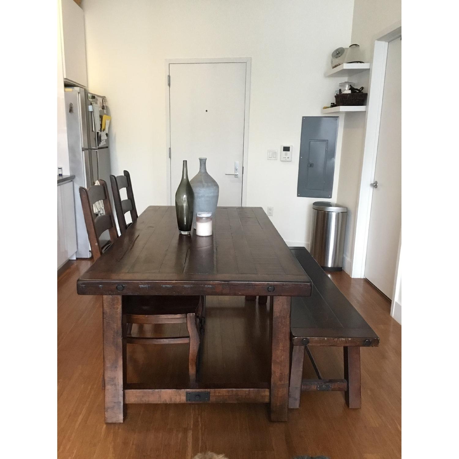 Pottery Barn Benchwright Dining Table w/ 1 Bench & 2 Chairs - image-1