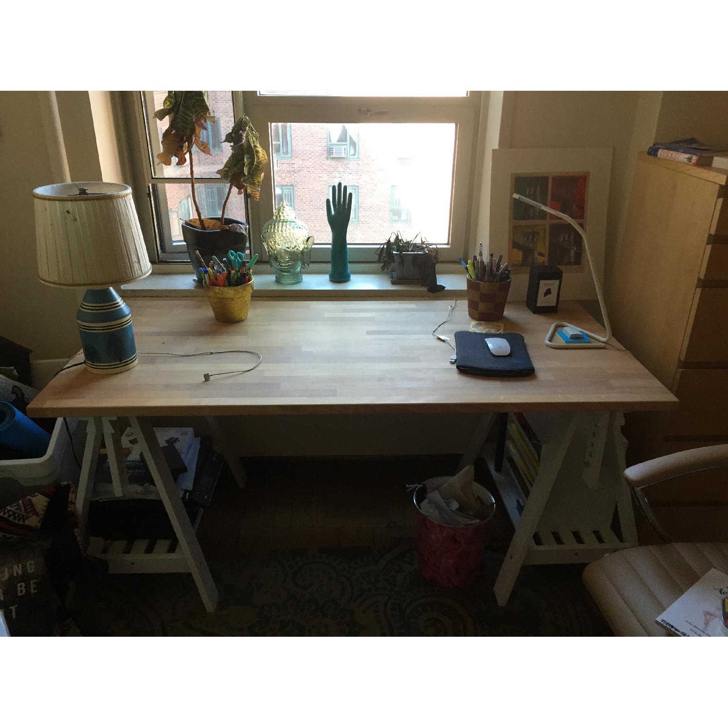 Ikea Oak Table Top w/ Trestle Shelf Legs - image-1