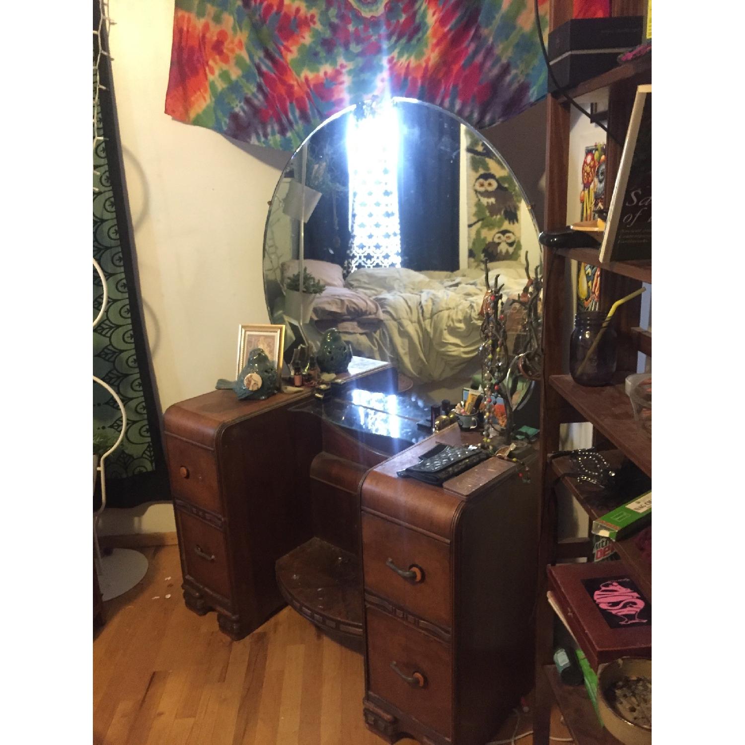 Art Deco Vintage Vanity w/ Circular Mirror - image-1