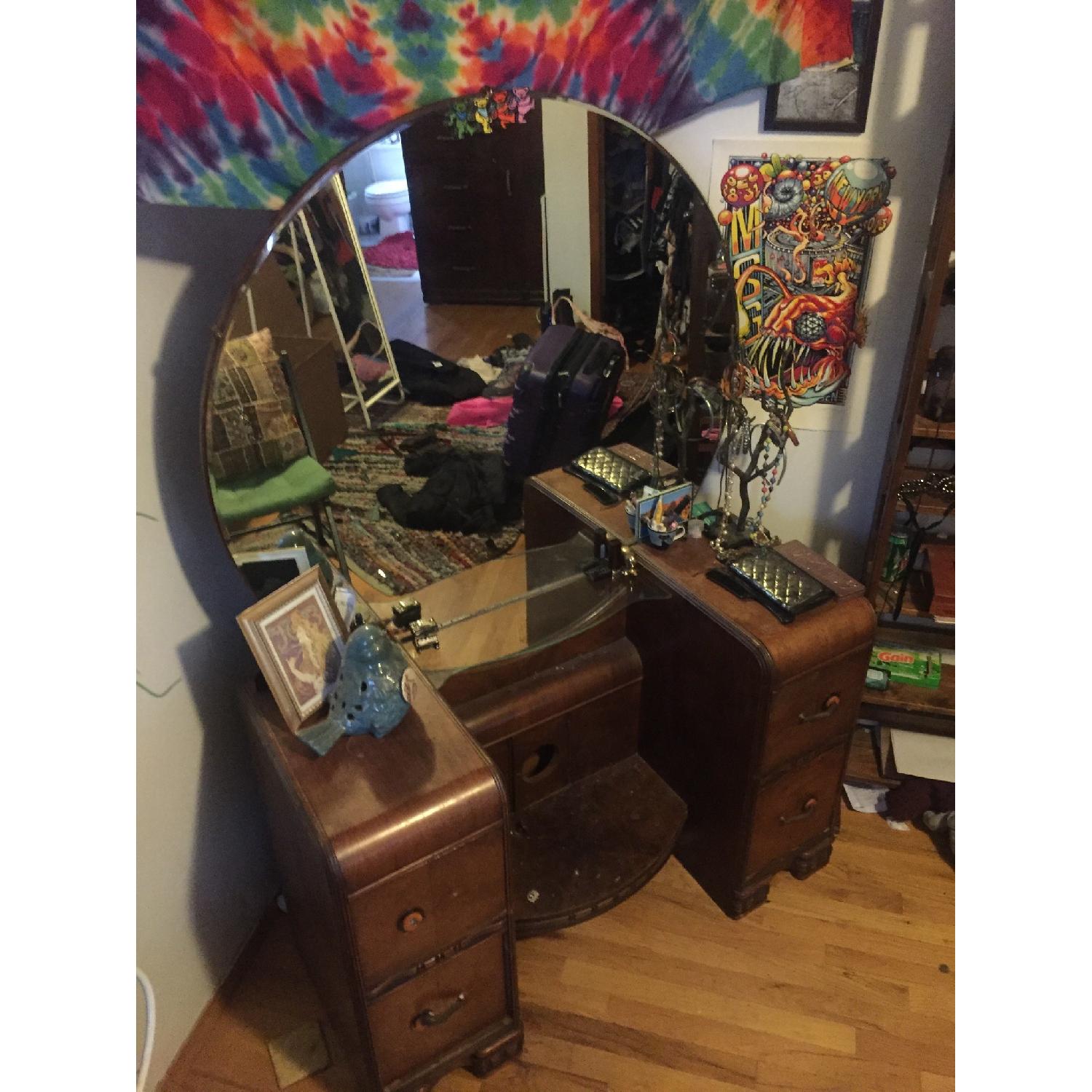 Art Deco Vintage Vanity w/ Circular Mirror - image-7