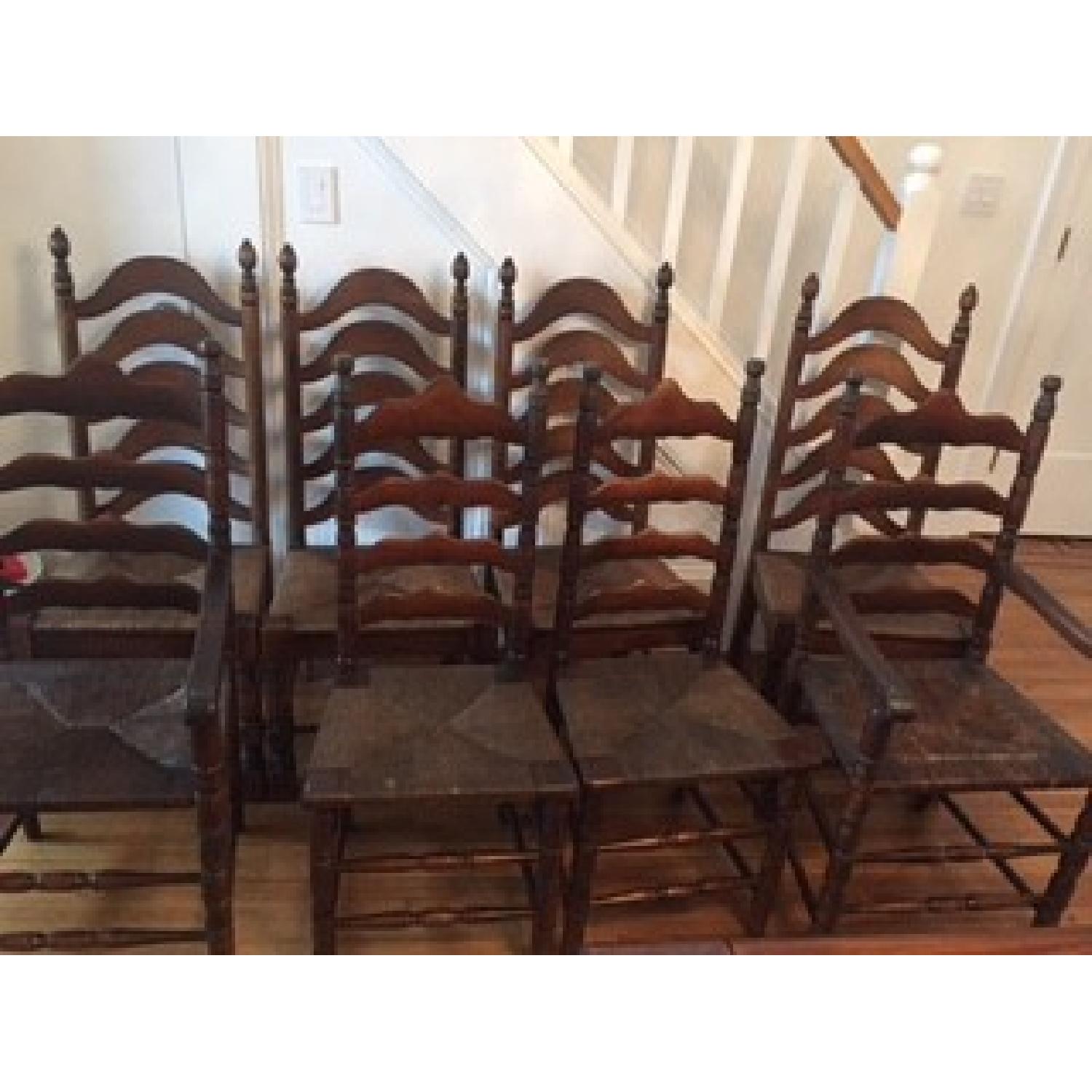 Antique Wood Trestle Expandable Dining Table w/ 8 Chairs - image-1