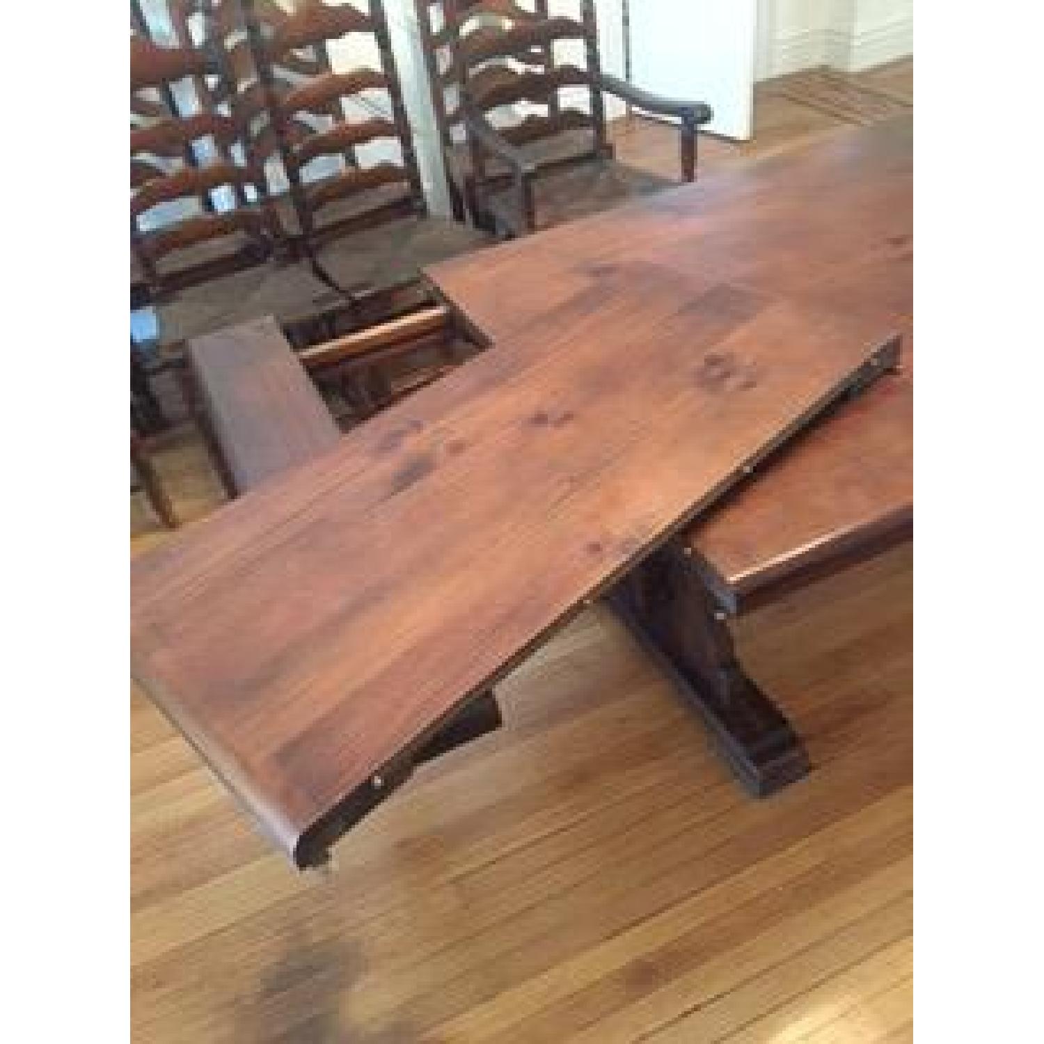 Antique Wood Trestle Expandable Dining Table w/ 8 Chairs - image-5