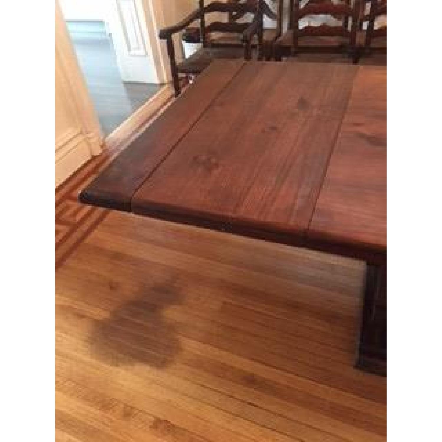 Antique Wood Trestle Expandable Dining Table w/ 8 Chairs - image-6