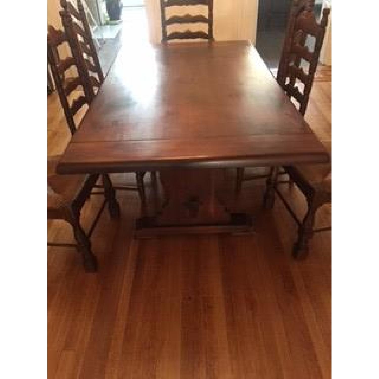Antique Wood Trestle Expandable Dining Table w/ 8 Chairs - image-8