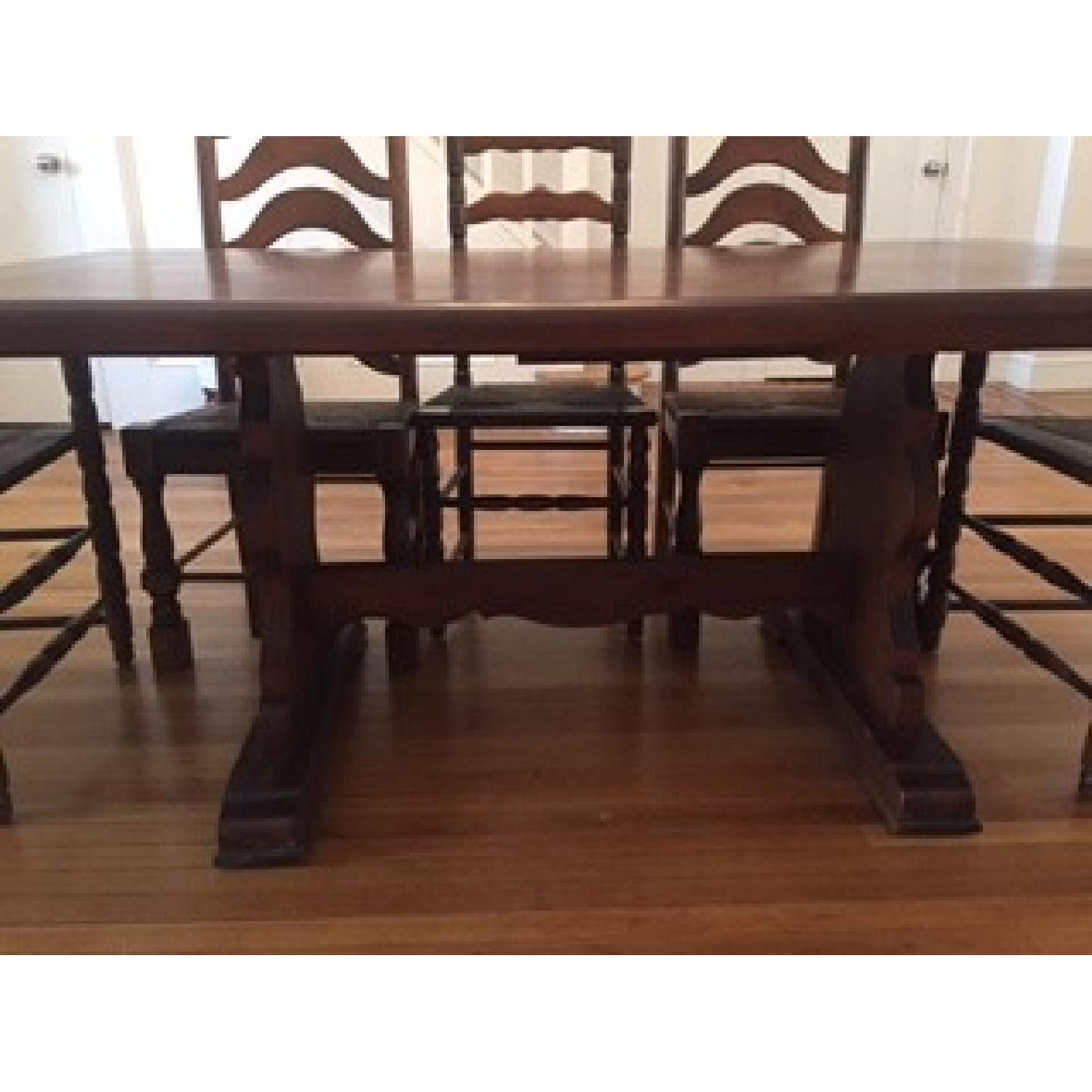 Antique Wood Trestle Expandable Dining Table w/ 8 Chairs - image-10