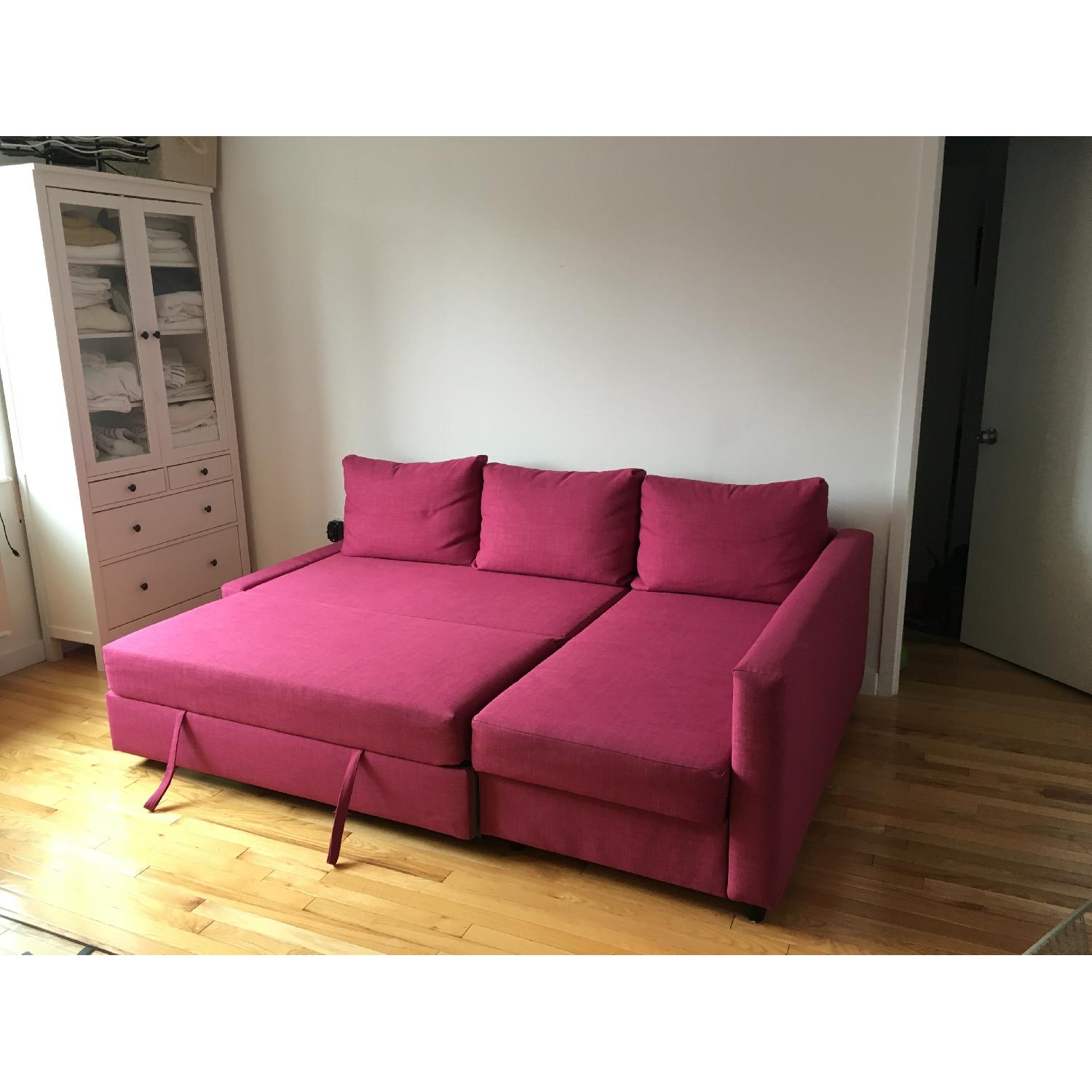 Ikea Friheten Pink L-Shaped Sofa w/ Pullout Bed & Storage - image-1