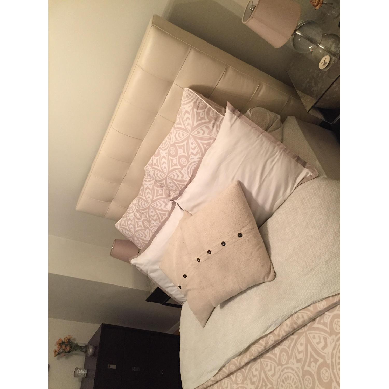 West Elm Full Size Bed-Frame w/ Tall Leather Grid-Tufted Headboard - image-2