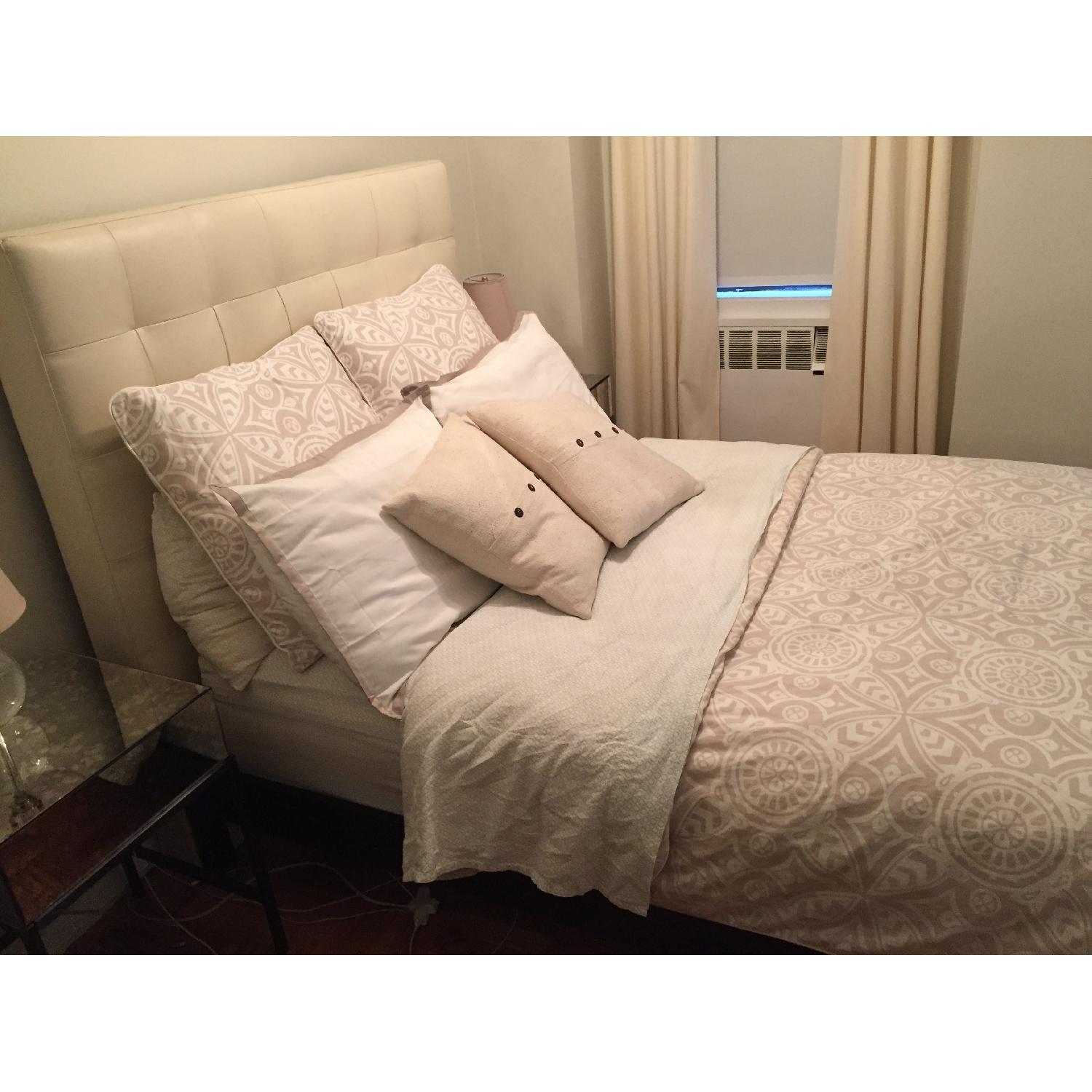 West Elm Full Size Bed-Frame w/ Tall Leather Grid-Tufted Headboard - image-3