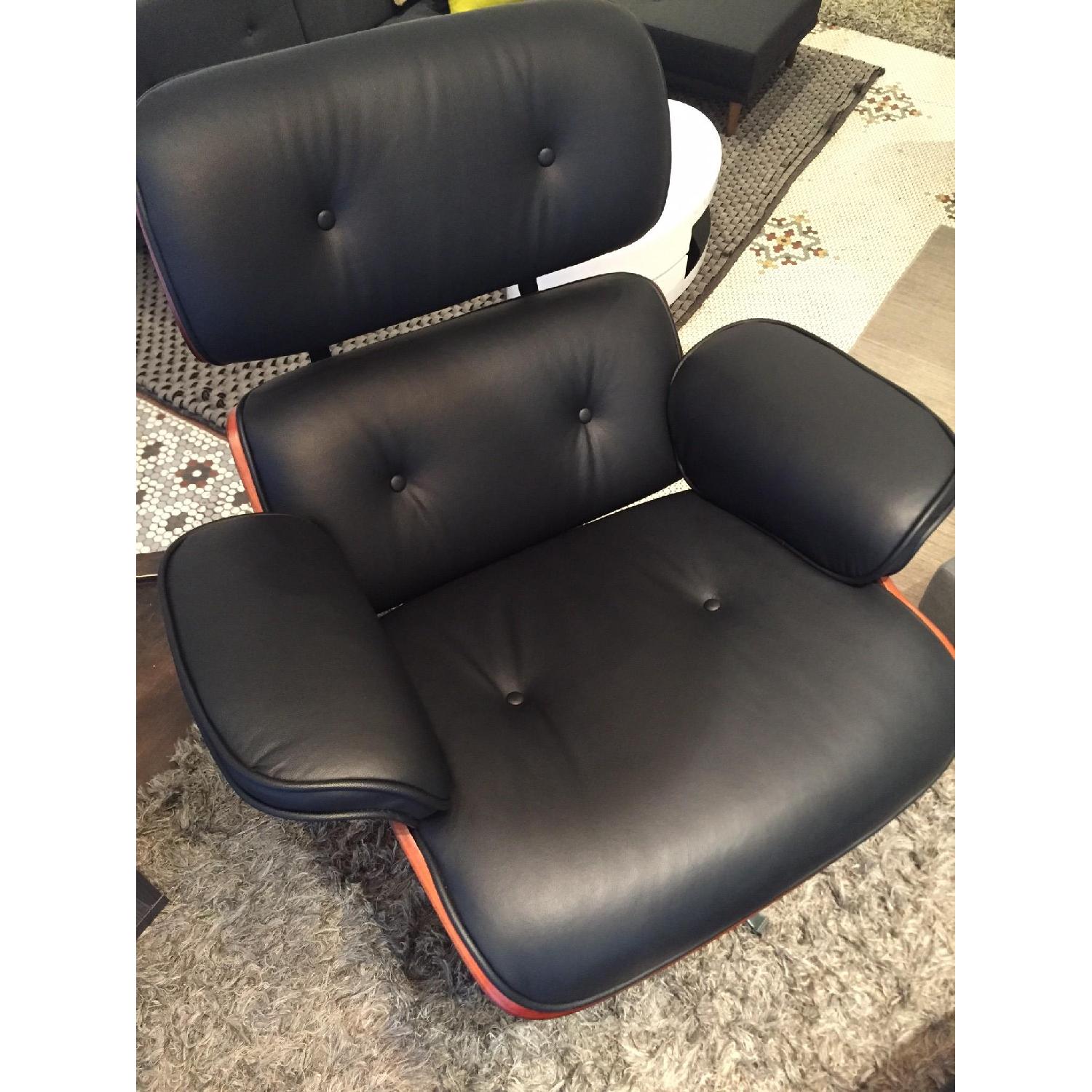 The Smart Sofa Black Leather Lounge Chair w/ Ottoman - 5 Available - image-1