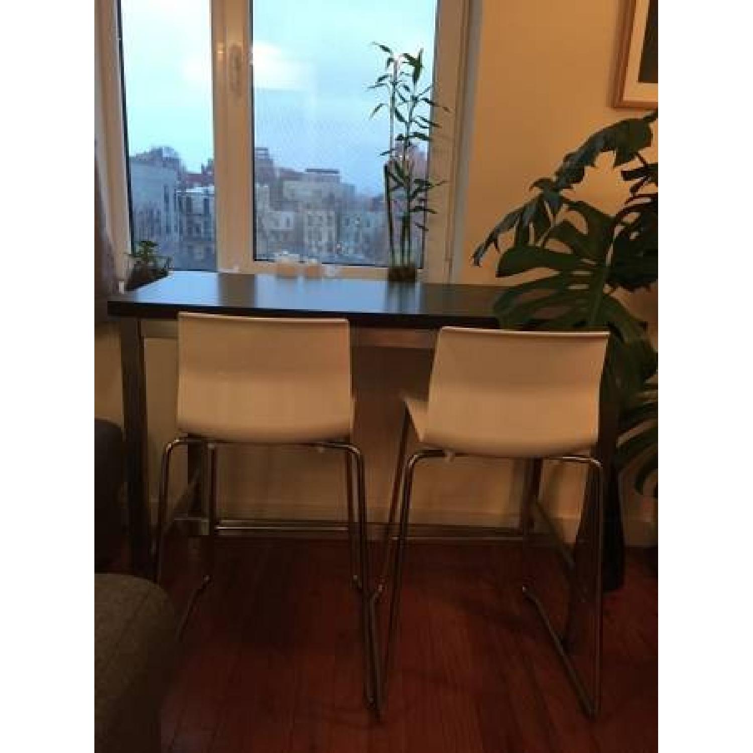 Ikea Industrial Dark Wood High Table w/ 2 Bar Stools - image-3
