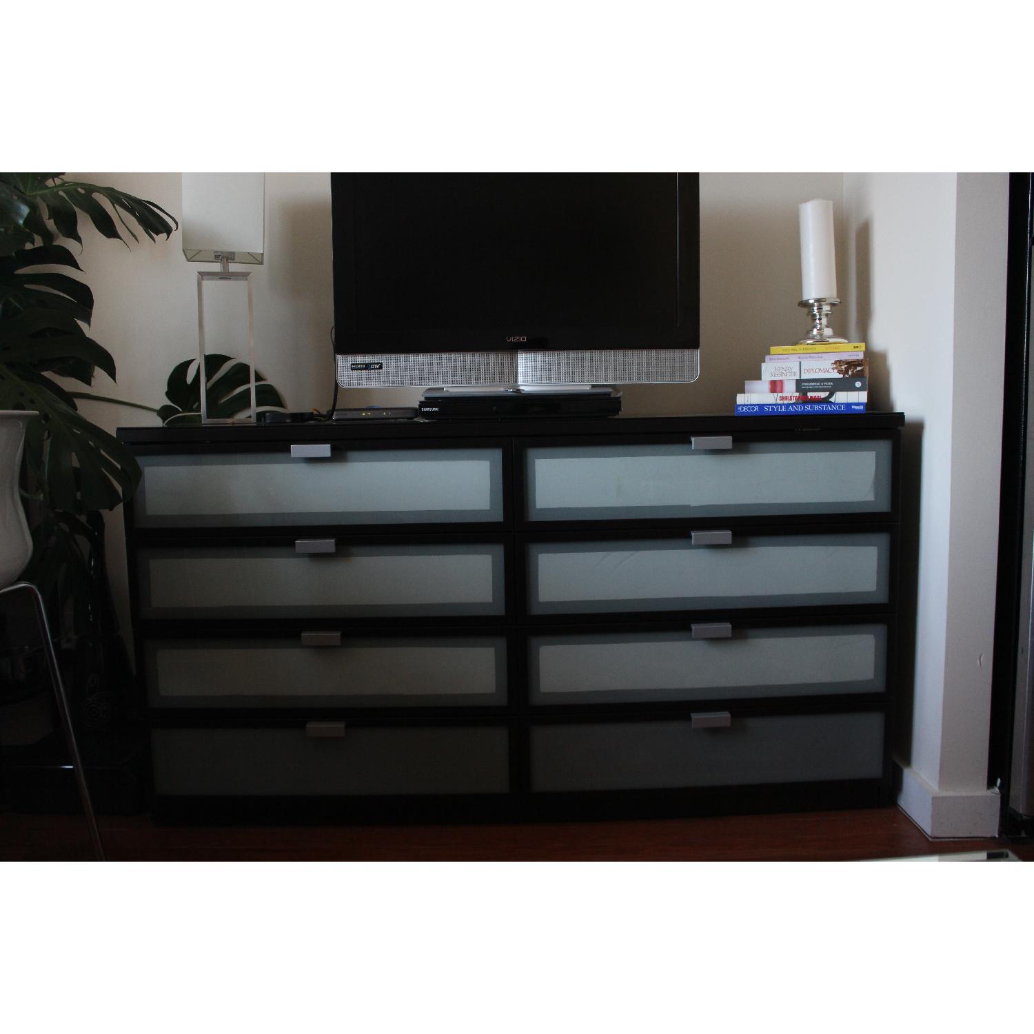 Ikea Hopen Frosted Glass Dark Brown Wood Dresser AptDeco