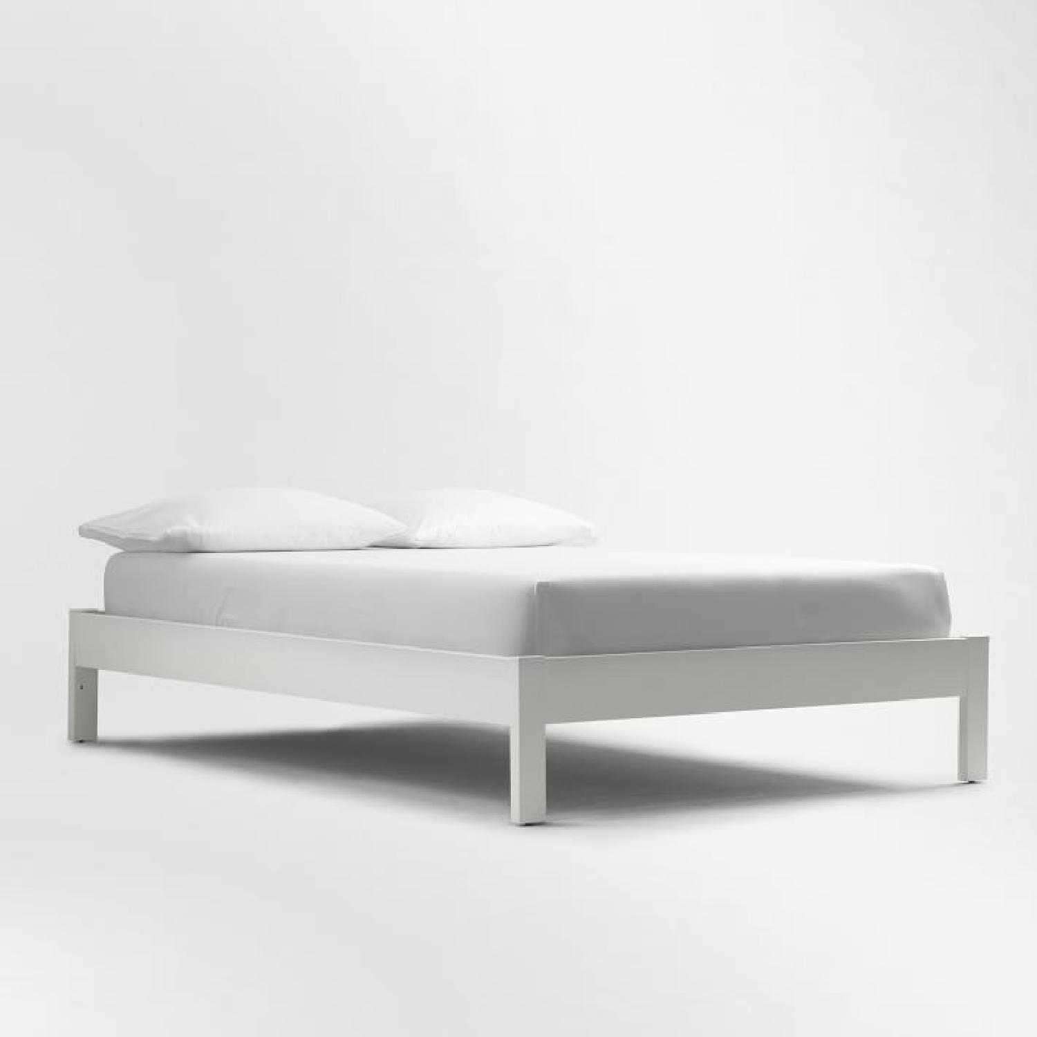 West Elm Queen Bed Frame w/ Ivory Leather Grid Tufted Headboard - image-3