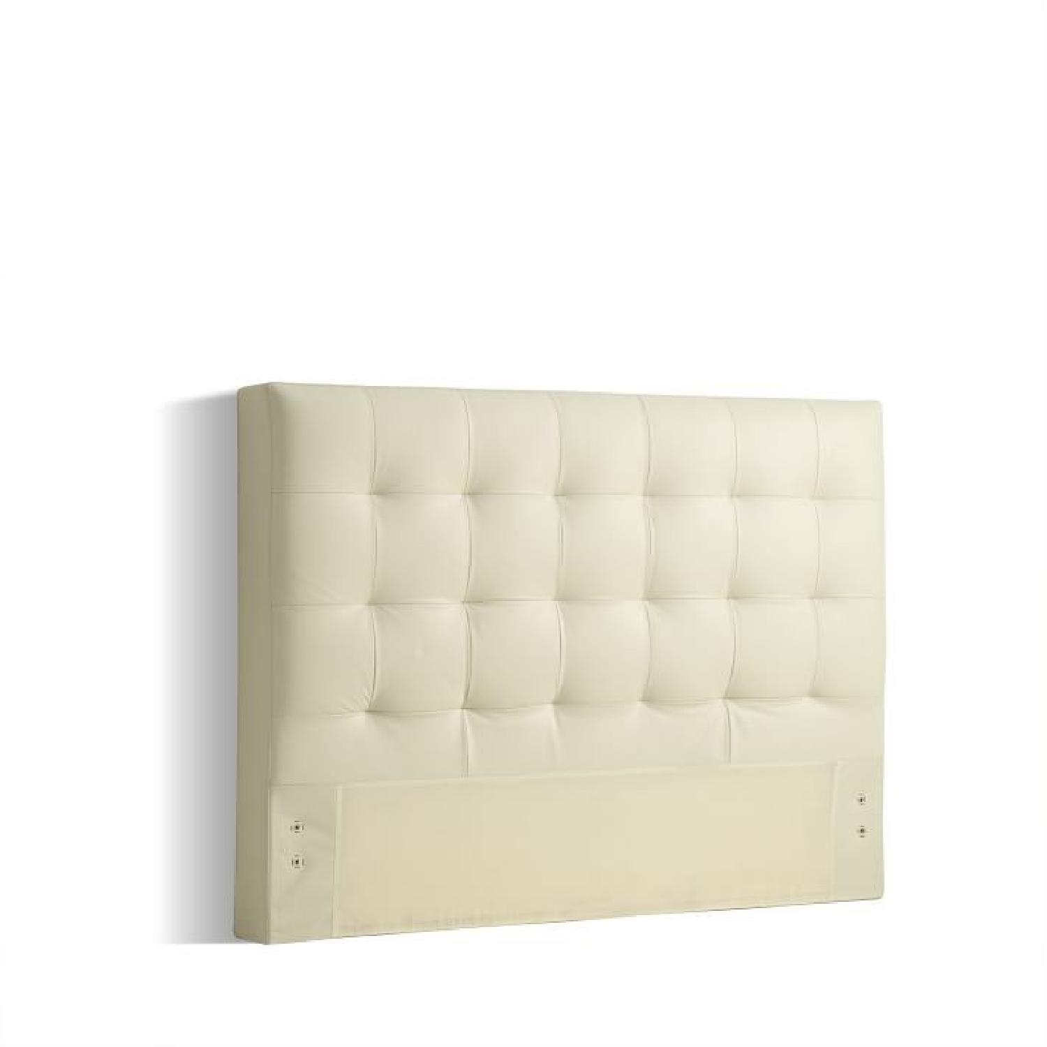 West Elm Queen Bed Frame w/ Ivory Leather Grid Tufted Headboard - image-4