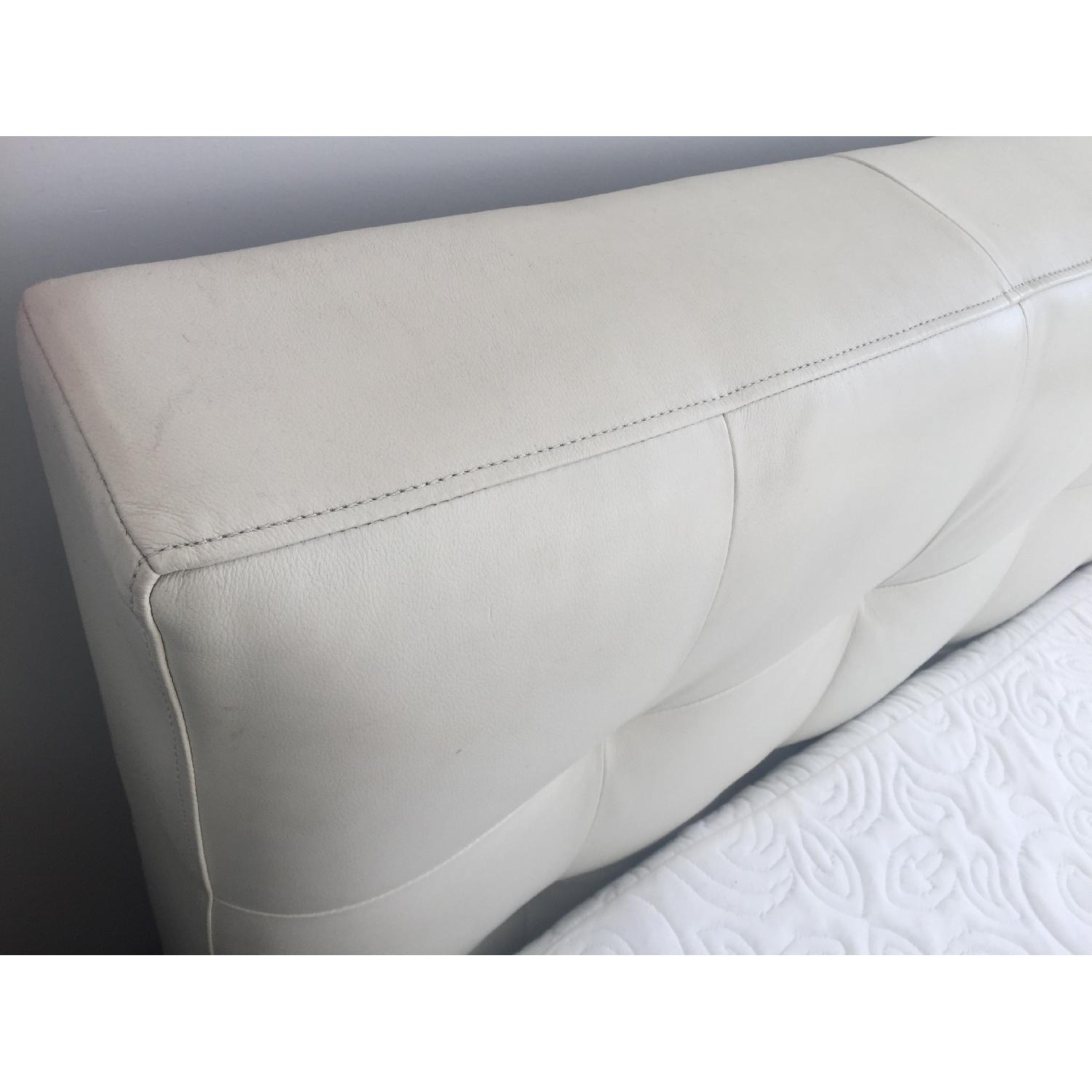 West Elm Queen Bed Frame w/ Ivory Leather Grid Tufted Headboard - image-5