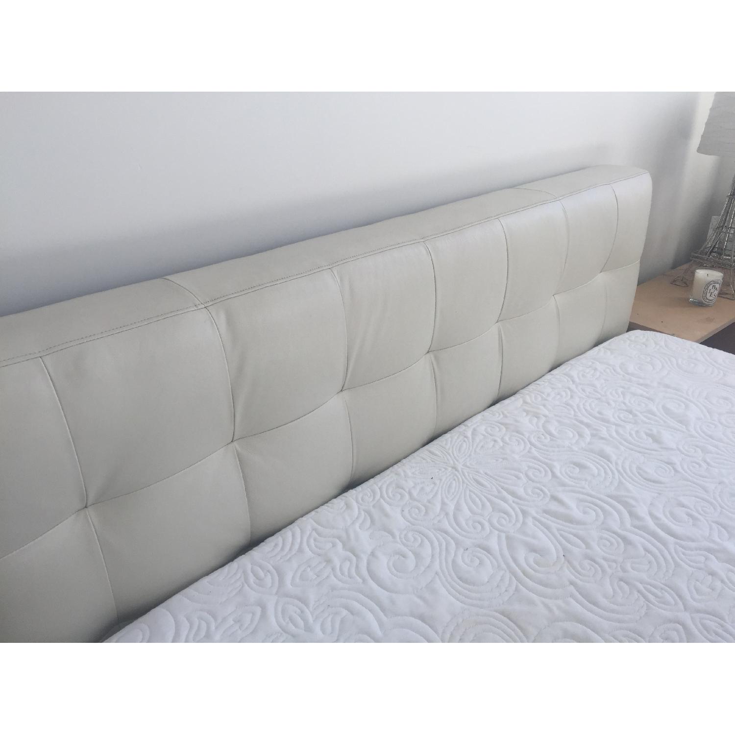 West Elm Queen Bed Frame w/ Ivory Leather Grid Tufted Headboard - image-6