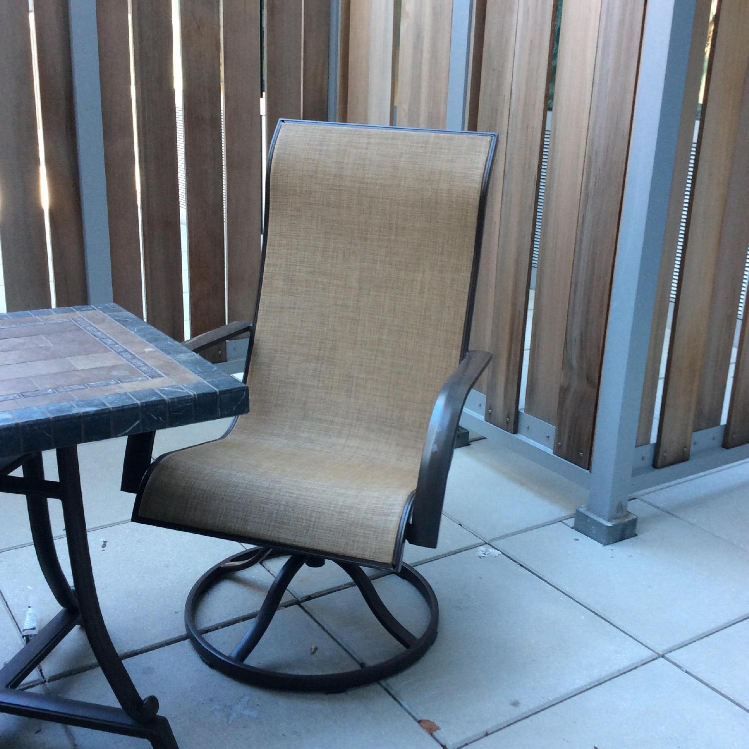 Outdoor Patio Table w/ 2 Swivel Chairs + Umbrella - image-3