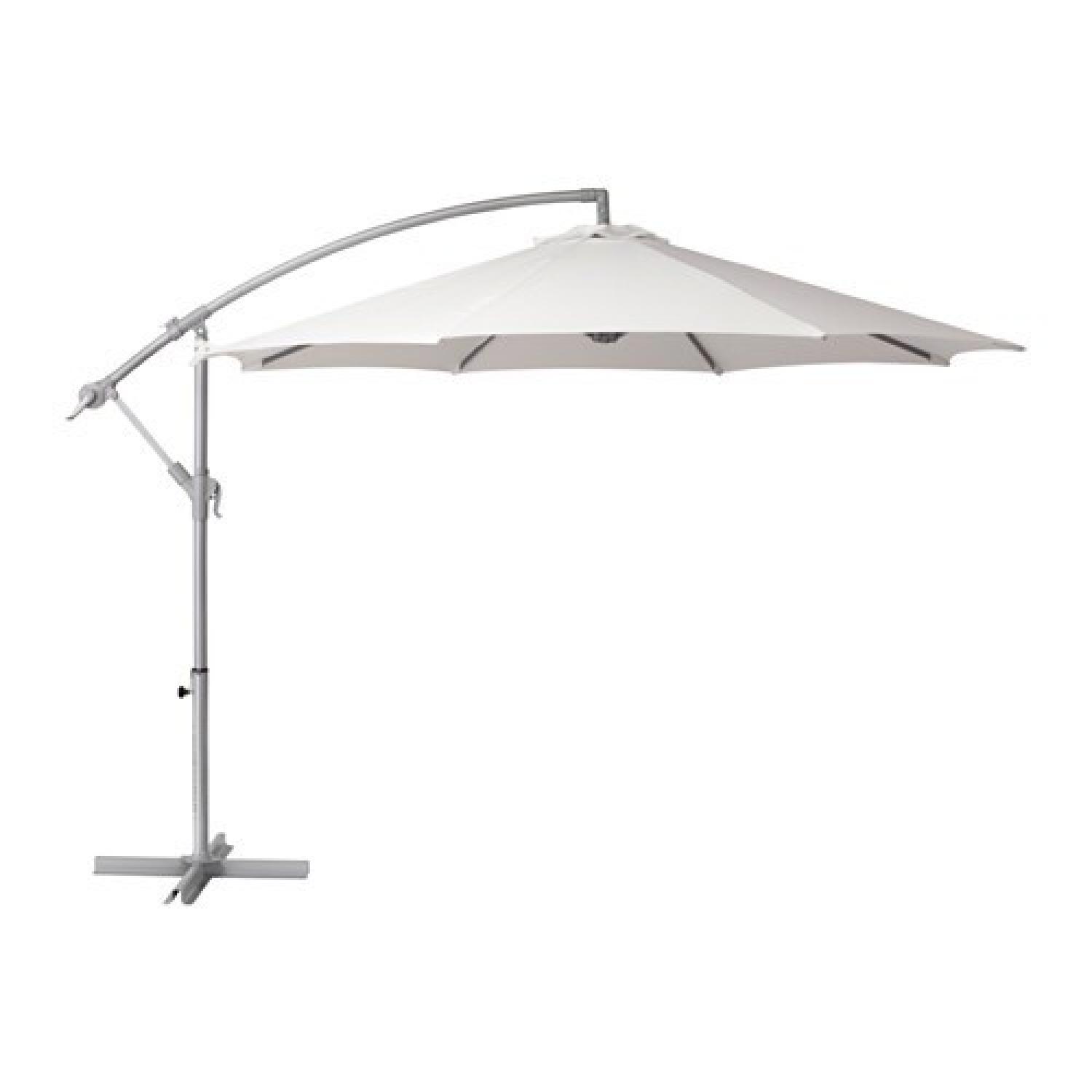 Outdoor Patio Table w/ 2 Swivel Chairs + Umbrella - image-5