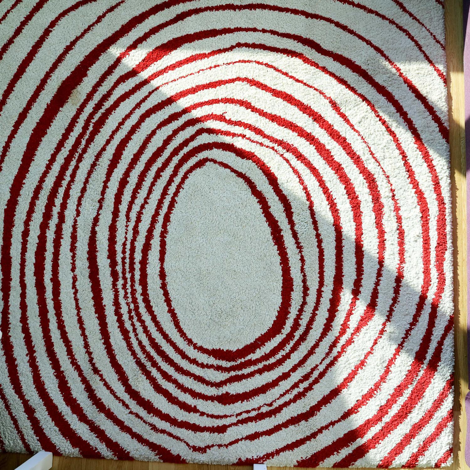 Ikea High Pile Off-White & Red Pattern Rug - image-1
