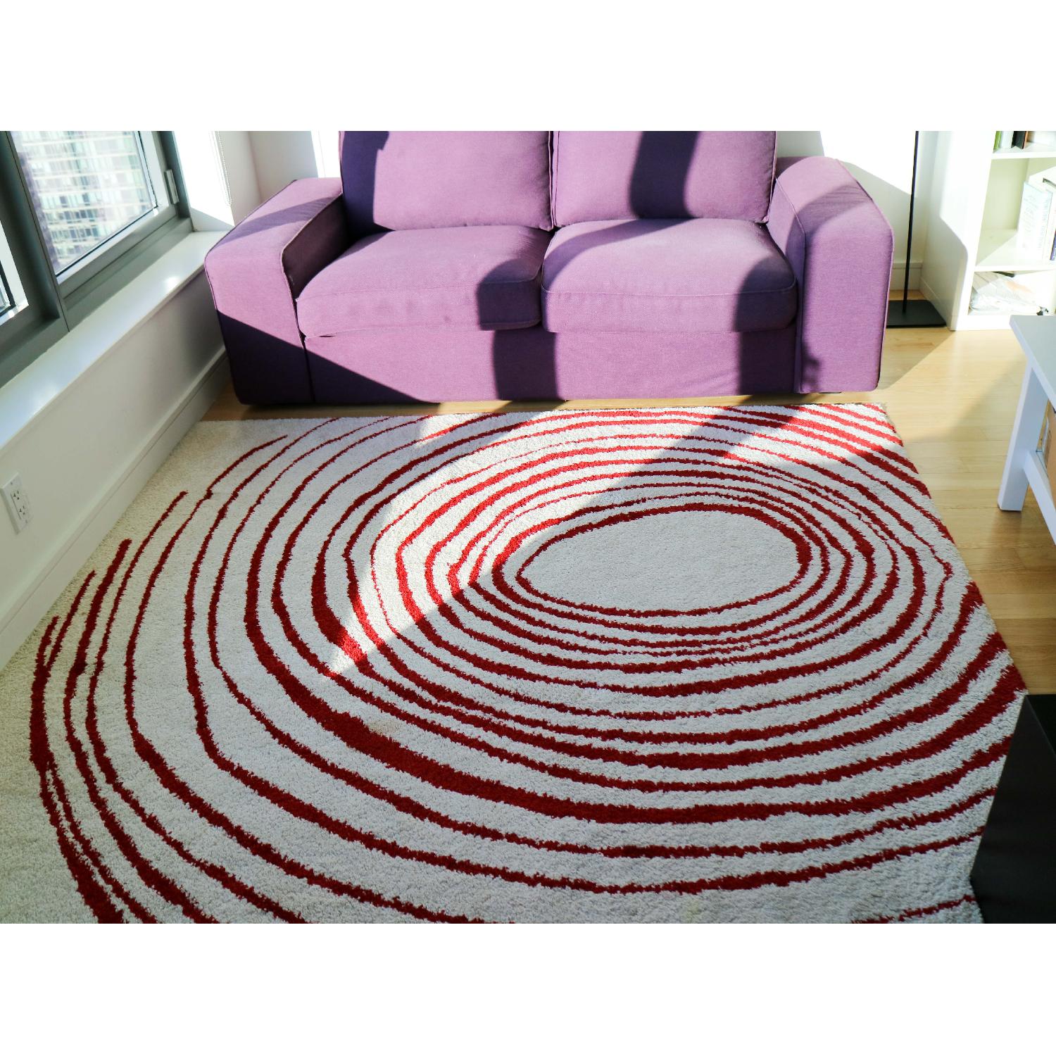 Ikea High Pile Off-White & Red Pattern Rug - image-4