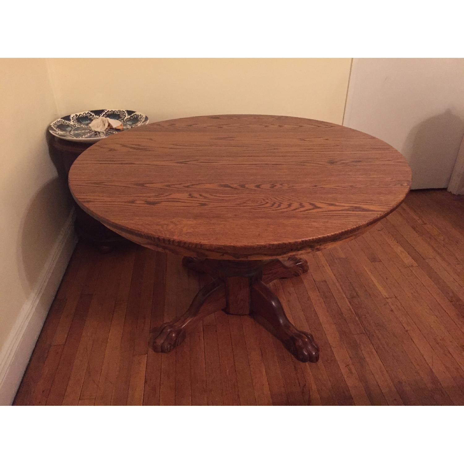 Vintage Oak Claw Foot Dining Table w/ 4 Pressed Back Cane Chairs - image-1