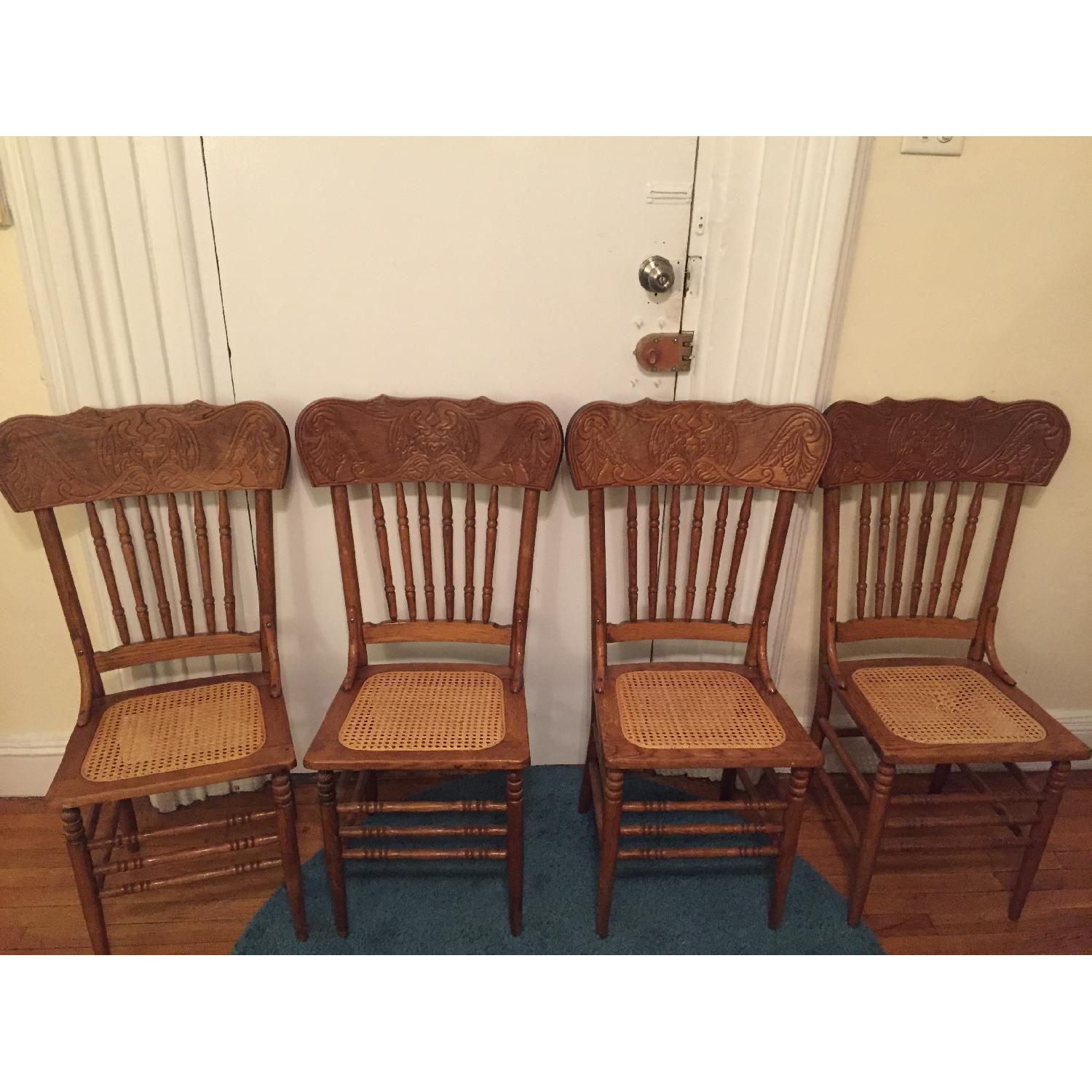 Vintage Oak Claw Foot Dining Table w/ 4 Pressed Back Cane Chairs - image-4