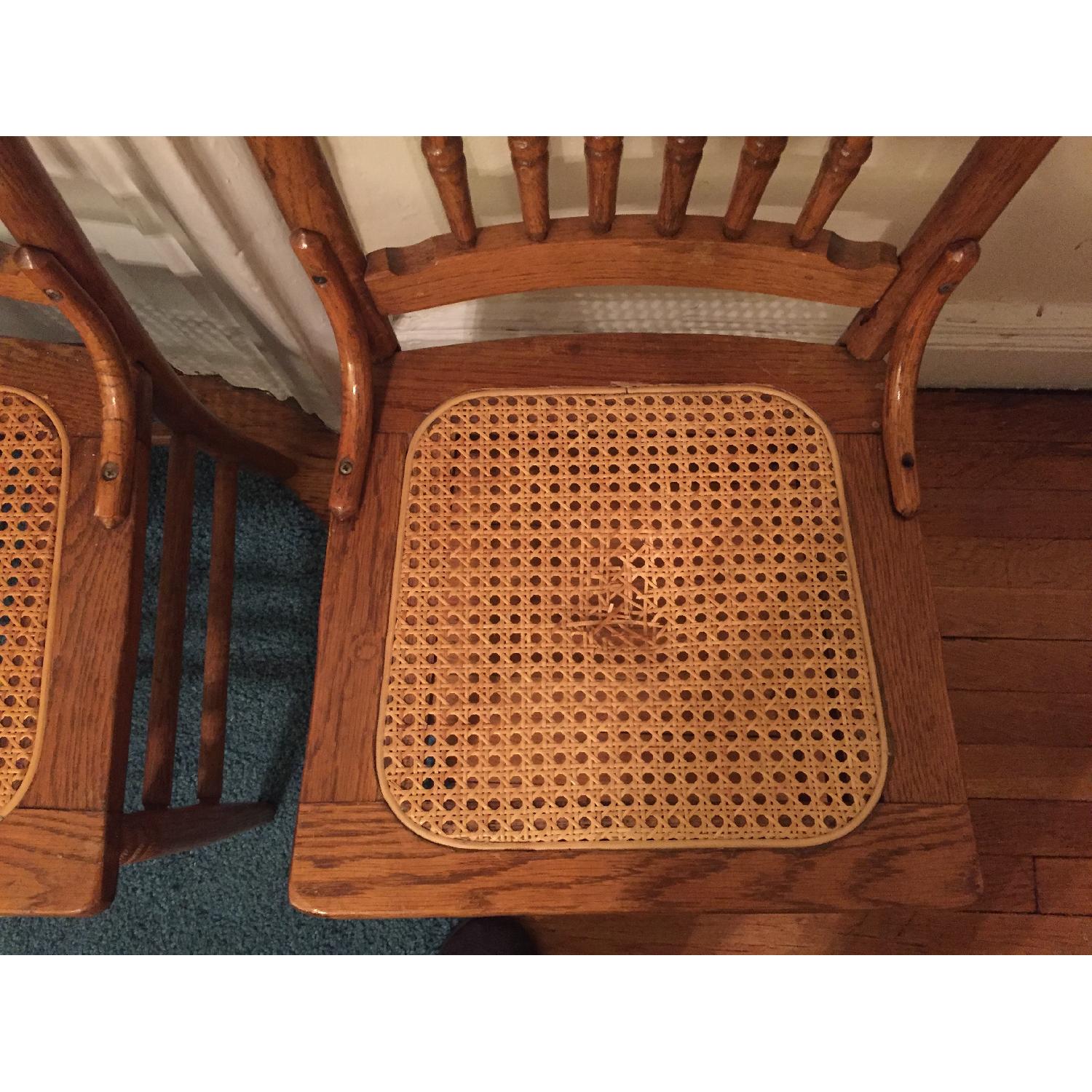 Vintage Oak Claw Foot Dining Table w/ 4 Pressed Back Cane Chairs - image-6