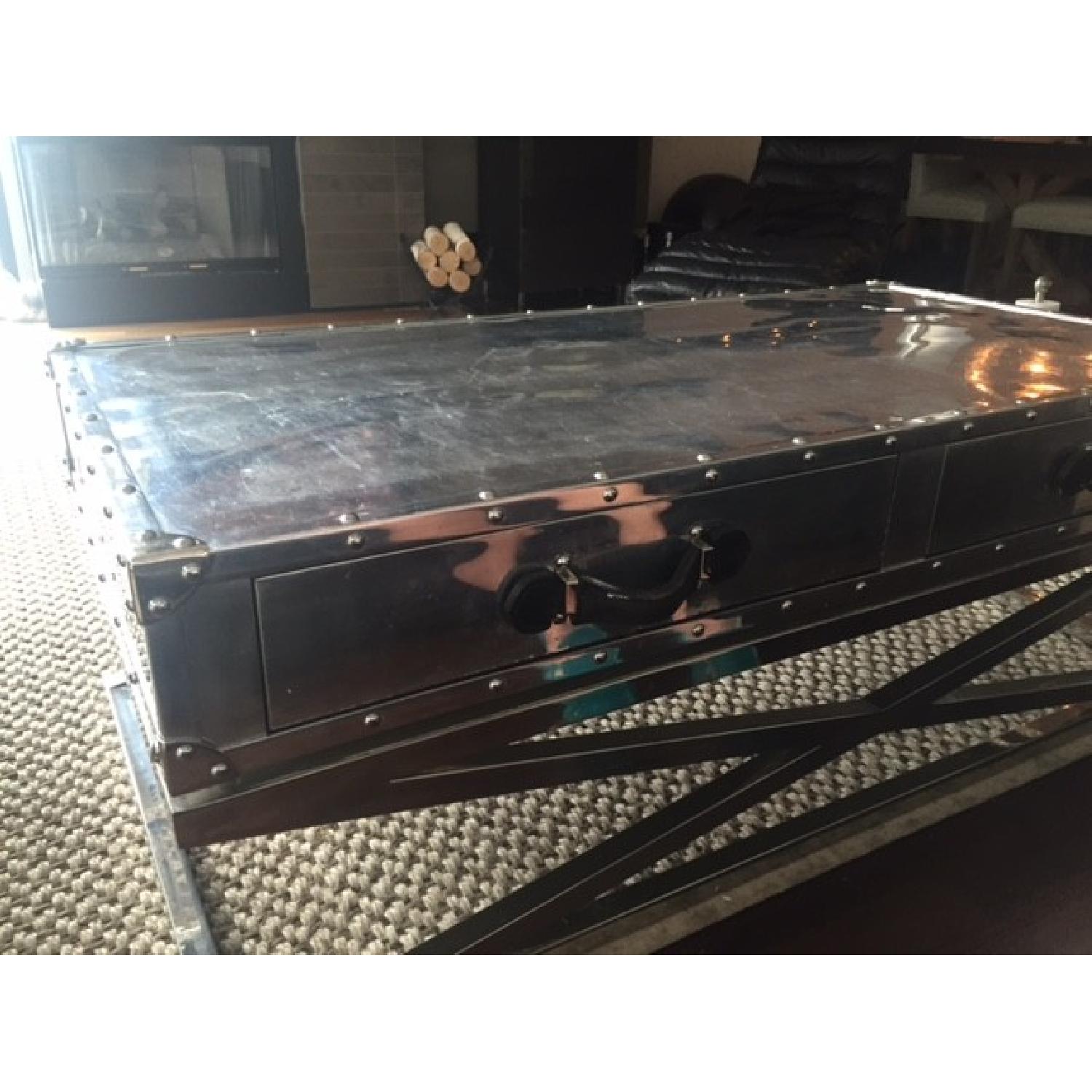 Restoration Hardware Trans-Atlantic Steamer Trunk X-Base Coffee Table - image-5