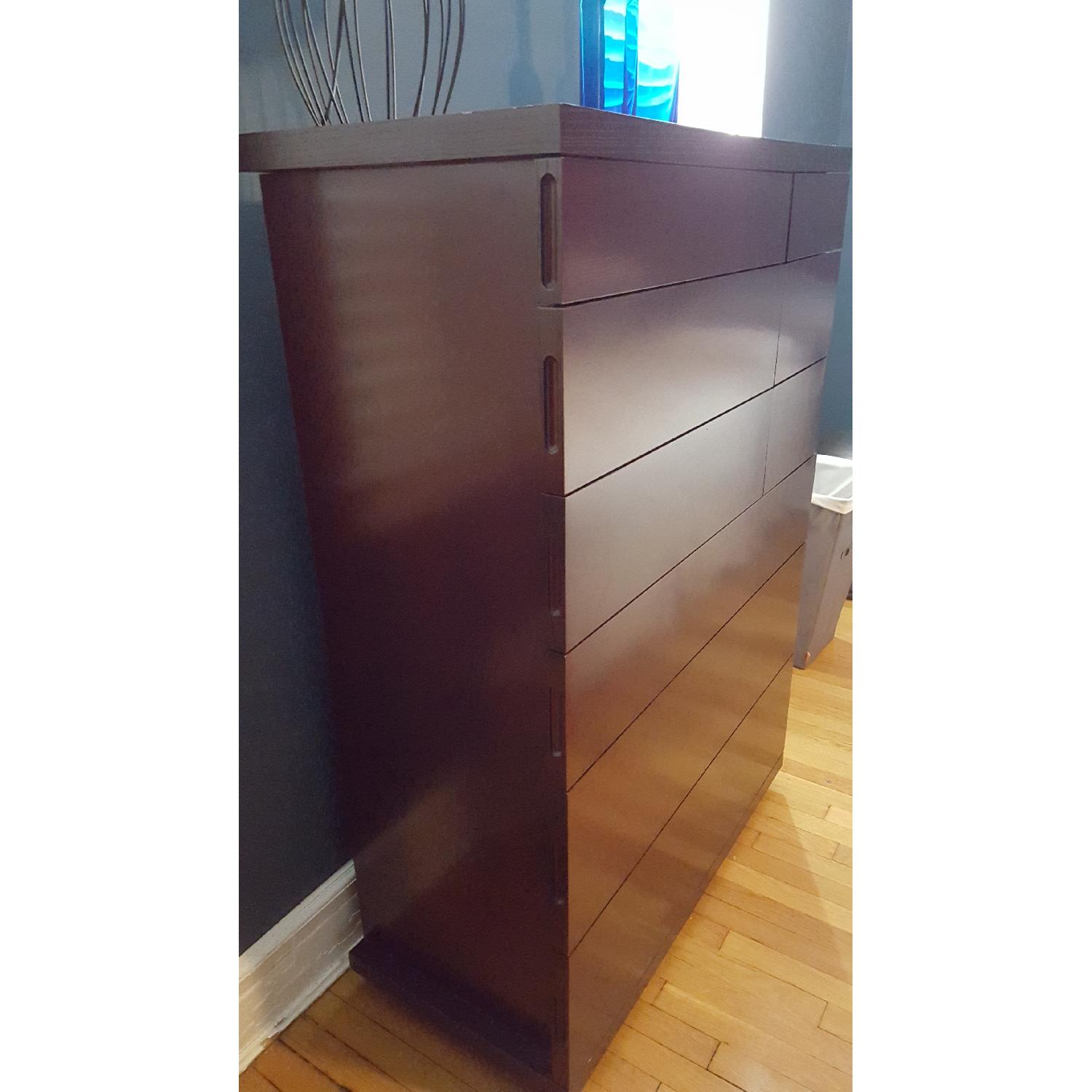 9 Drawer Dresser in Brown w/ Slate Blue Interiors - AptDeco 9 Drawer Dresser in Brown w/ Slate Blue Interiors - AptDeco